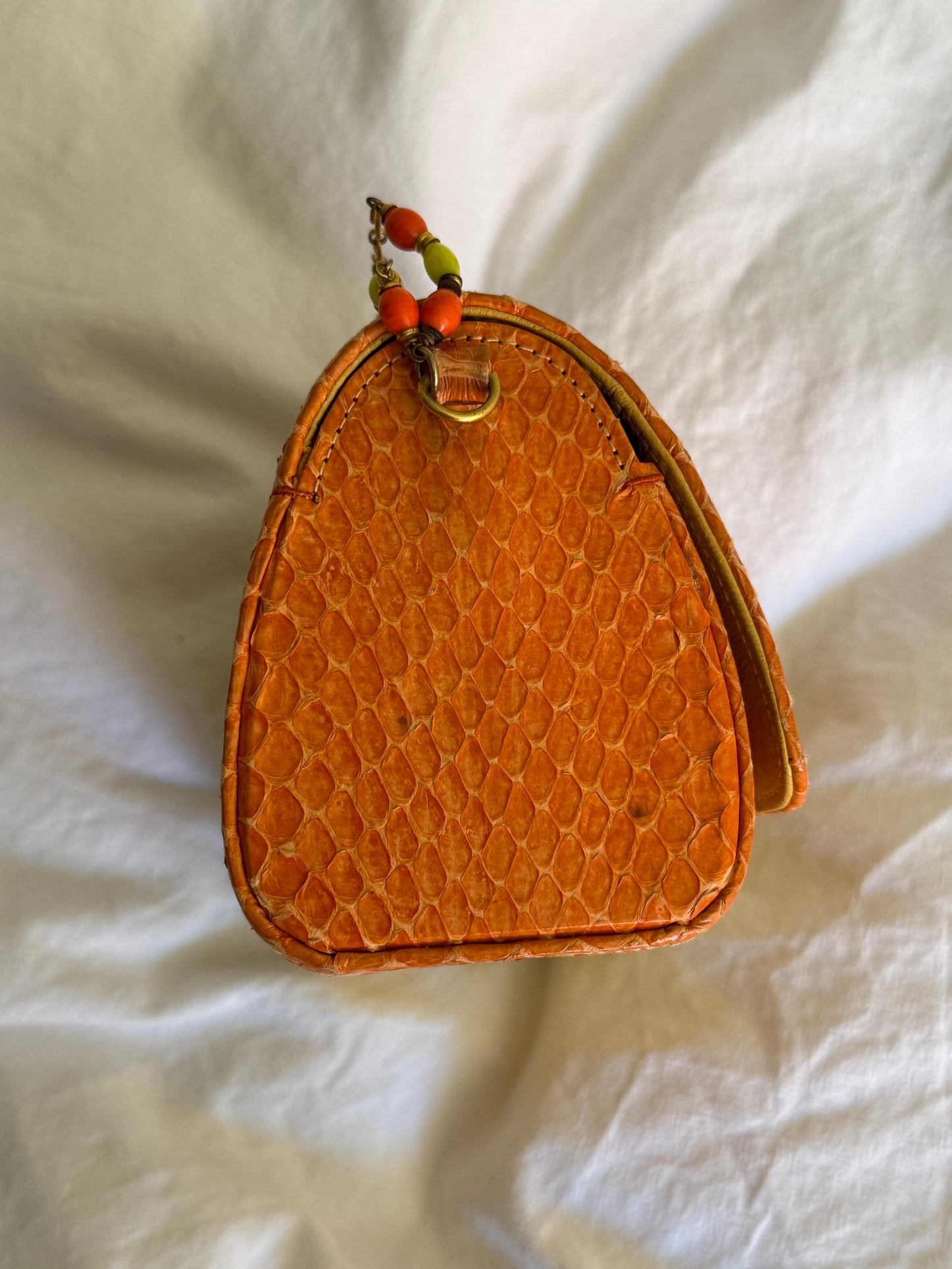 Vintage Rare Sunset Python Leather Beaded Chain Clutch Bag