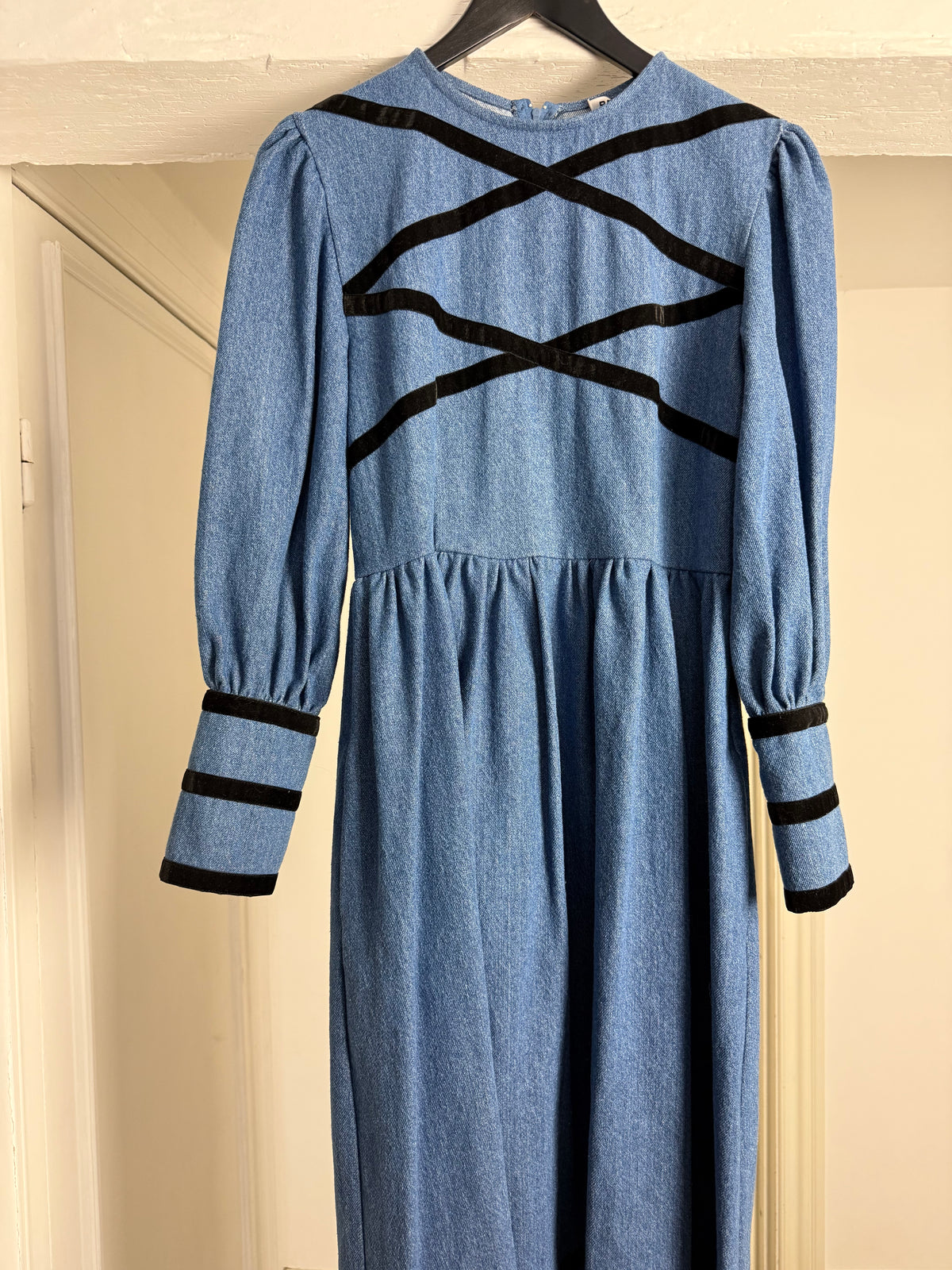 BATSHEVA Denim Dress with Velvet Details
