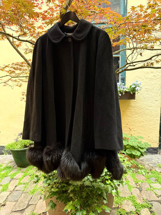 Rare Vintage Walter Duchini Wool A-Line Coat with Genuine Fur Trim
