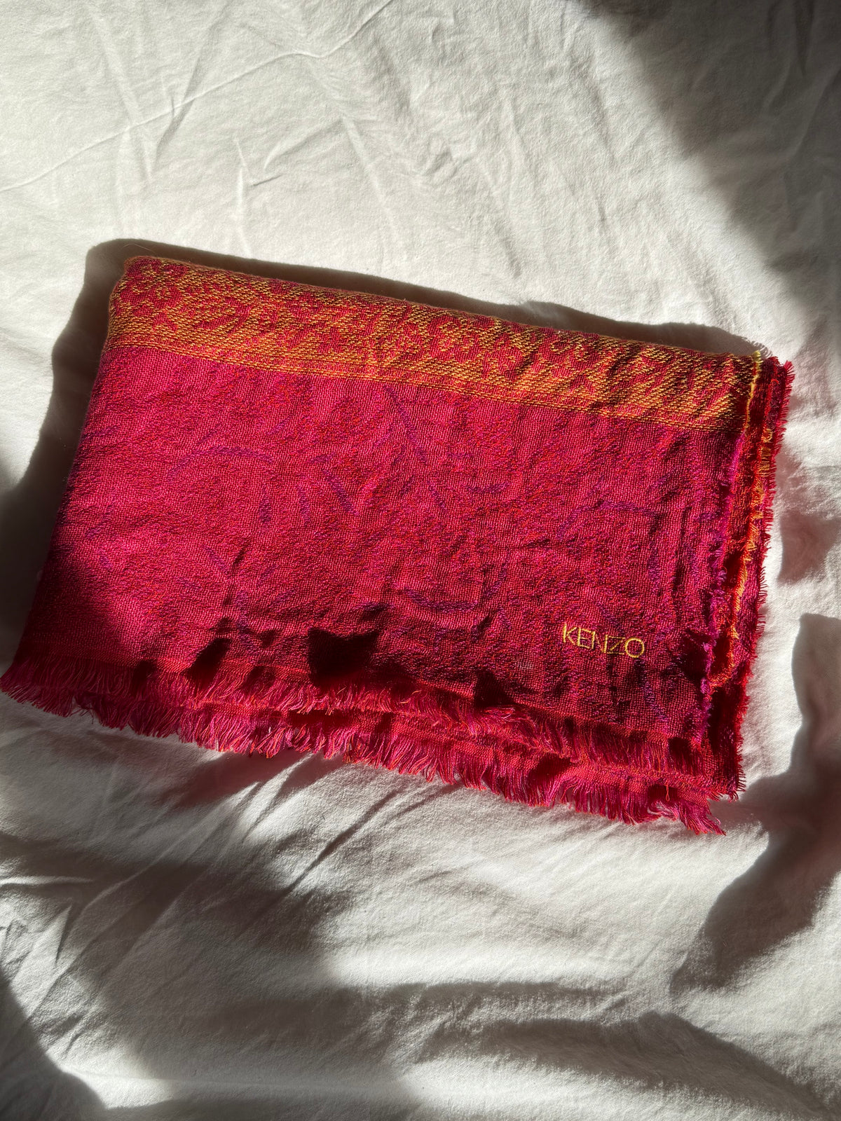 Vintage Kenzo Floral Jacquard Scarf in Pink & Orange