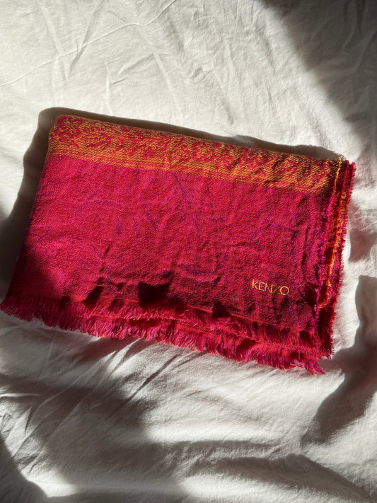 Vintage Kenzo Floral Jacquard Scarf in Pink & Orange