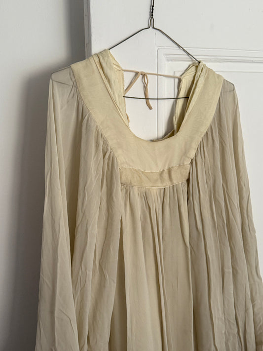 Vintage Ivory Chiffon Angel Sleeve Maxi Dress