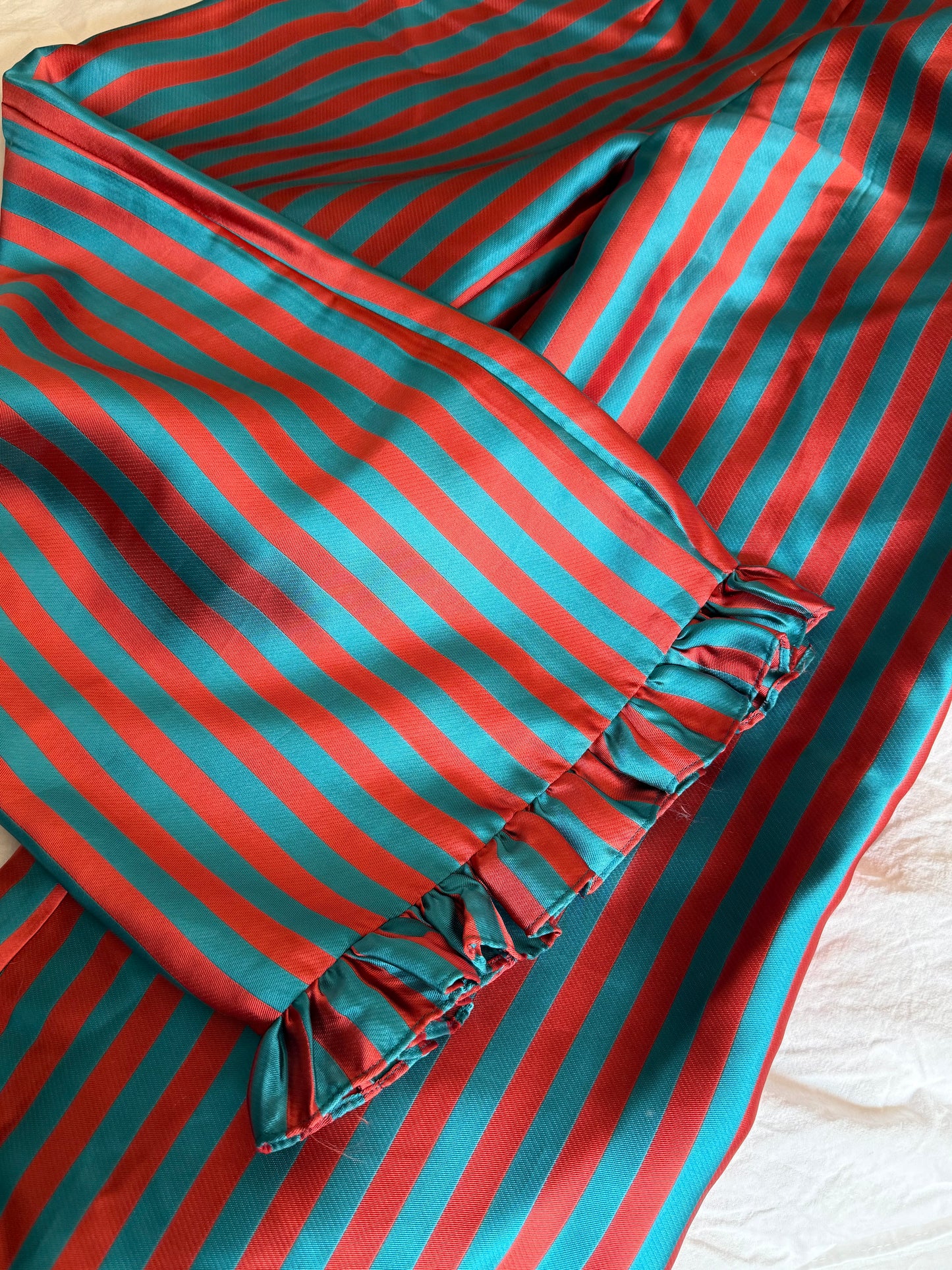 Batsheva Red Blue Stripe Ruffle Trousers
