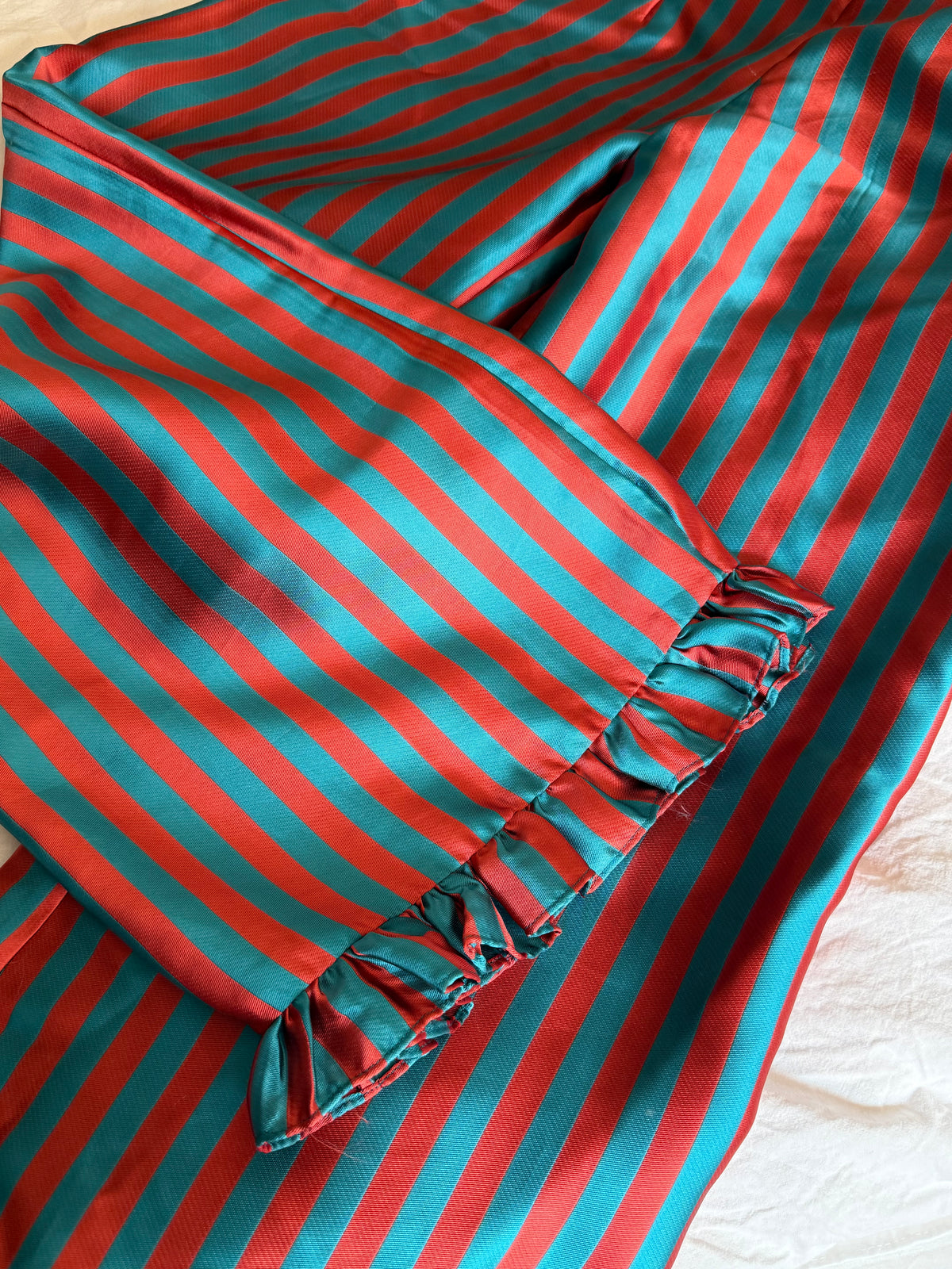 Batsheva Red Blue Stripe Ruffle Trousers
