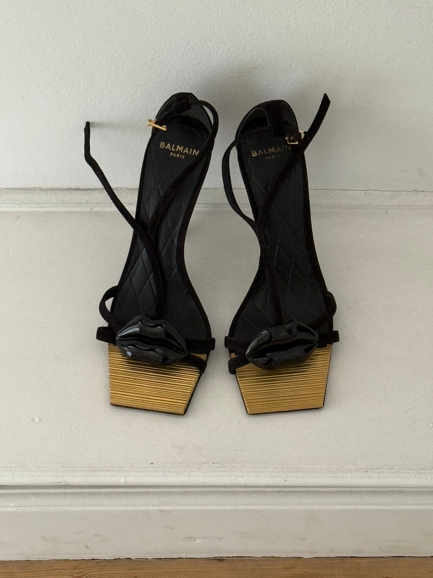 Balmain Black and Gold Lip Sandals