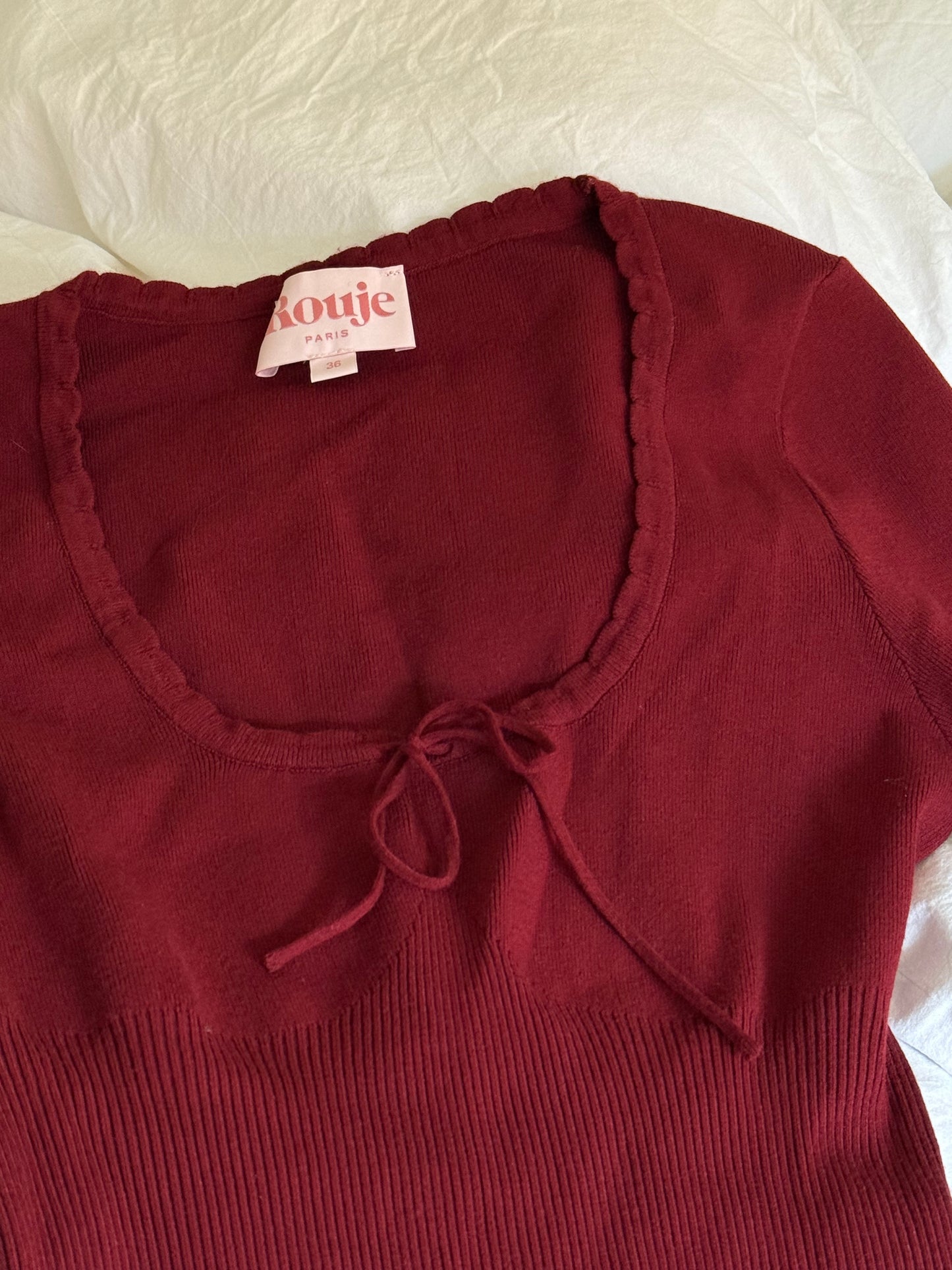 Rouje Wine Red Dress with Defined Waist and Tie Details