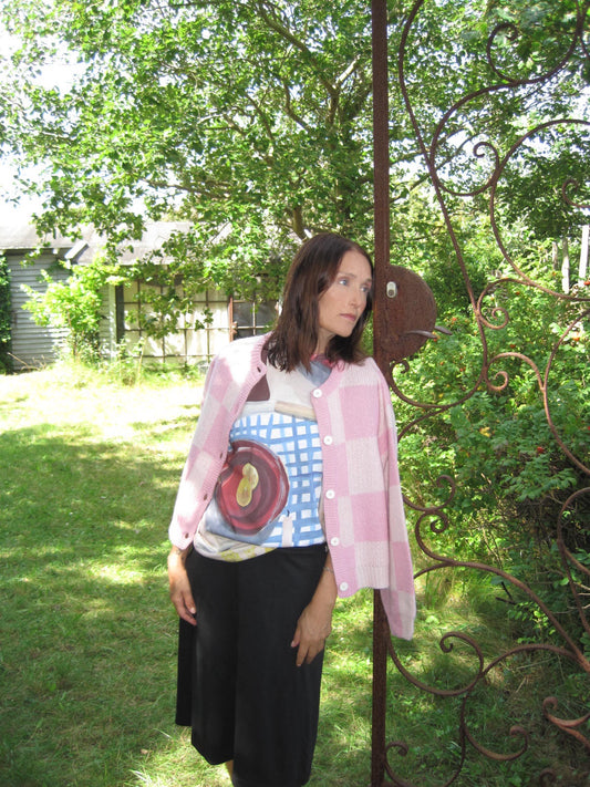 Stine Goya Checkered Pink Cardigan
