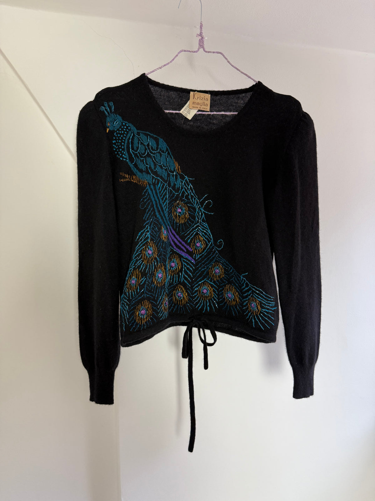 Rare Krizia Maglia Sweater with Peacock Embroidery Design