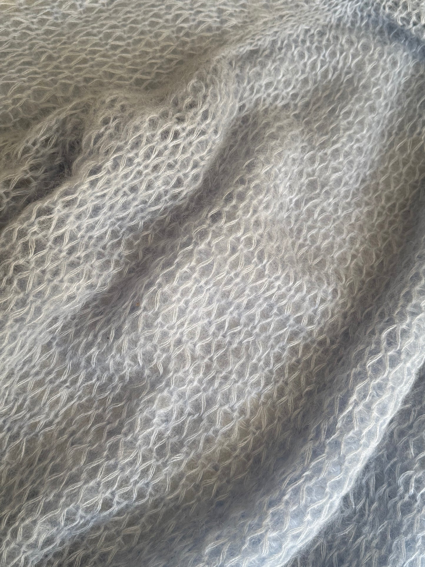 Vintage Hand-Knit Baby Blue Oversized Sweater With Silver Shimmer Trim