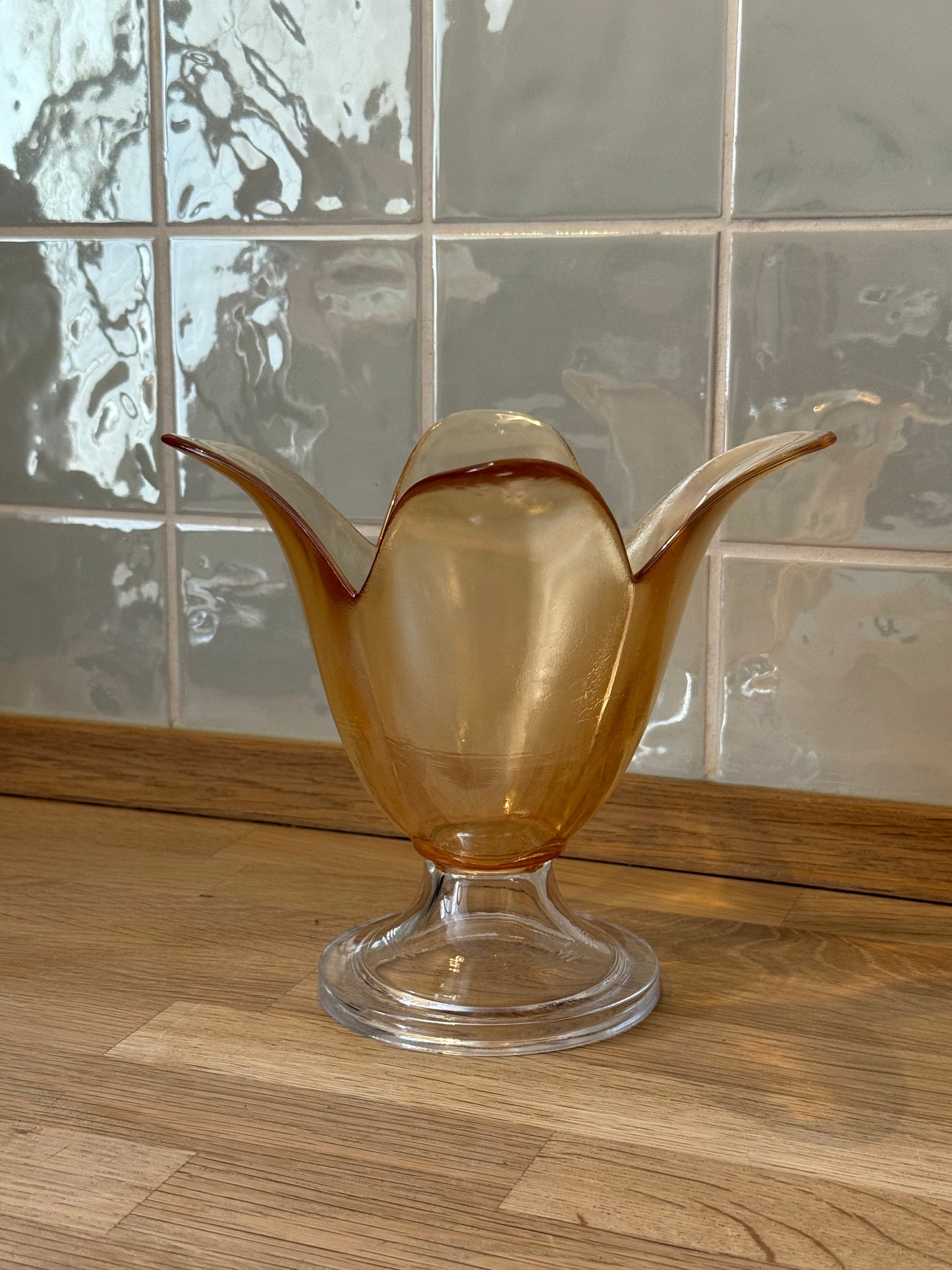 Vintage Amber Glass Pedestal Bowl