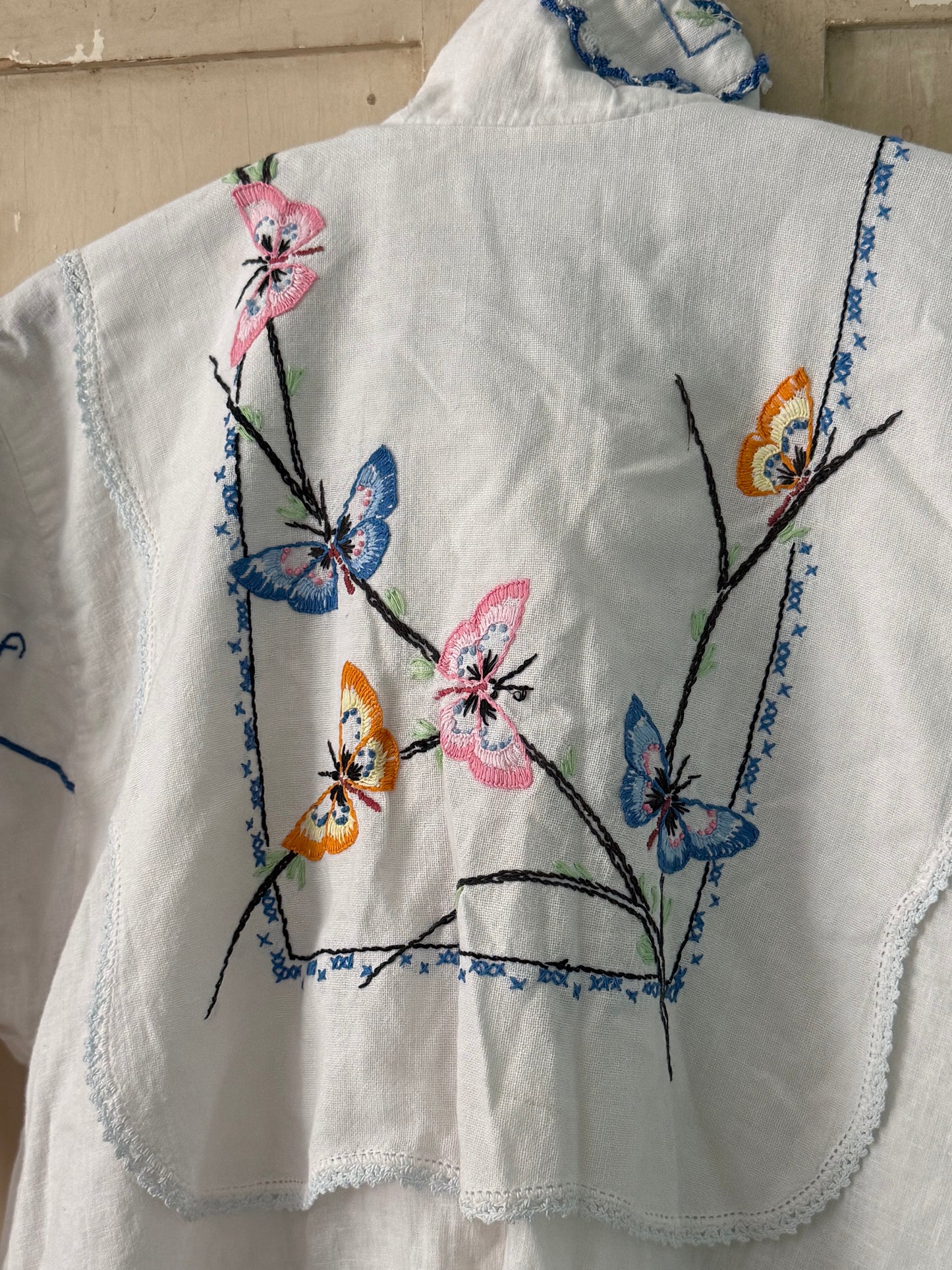 Vintage Embroidered High Neck Butterfly Blouse