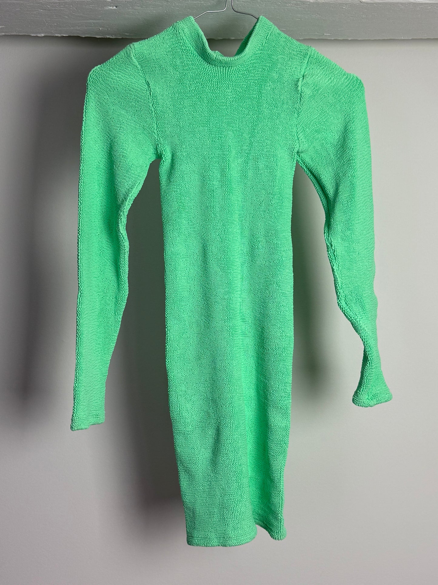 Hunza G Lime Green Crinkle Mini Dress With Open Back