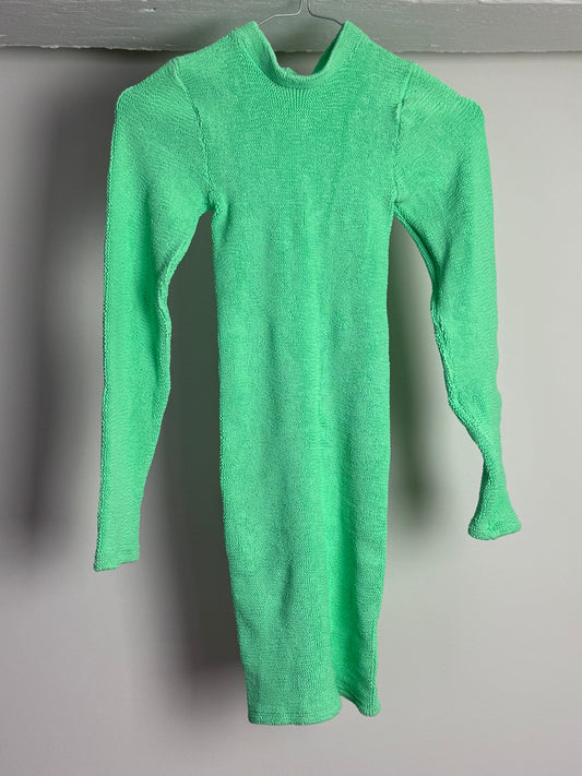 Hunza G Lime Green Crinkle Mini Dress With Open Back