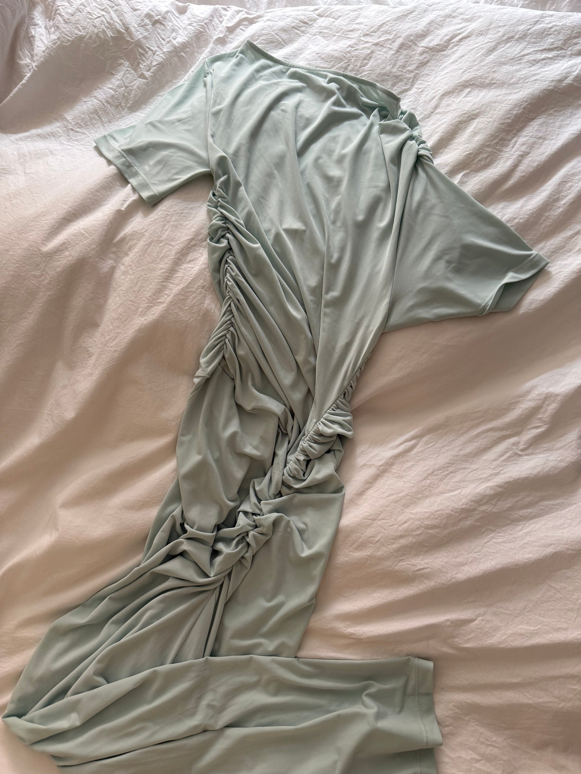 KHY Mint Asymmetrical Maxi Dress with Ruched Details KHY Mint Asymmetrical Maxi Dress with Ruched Details
