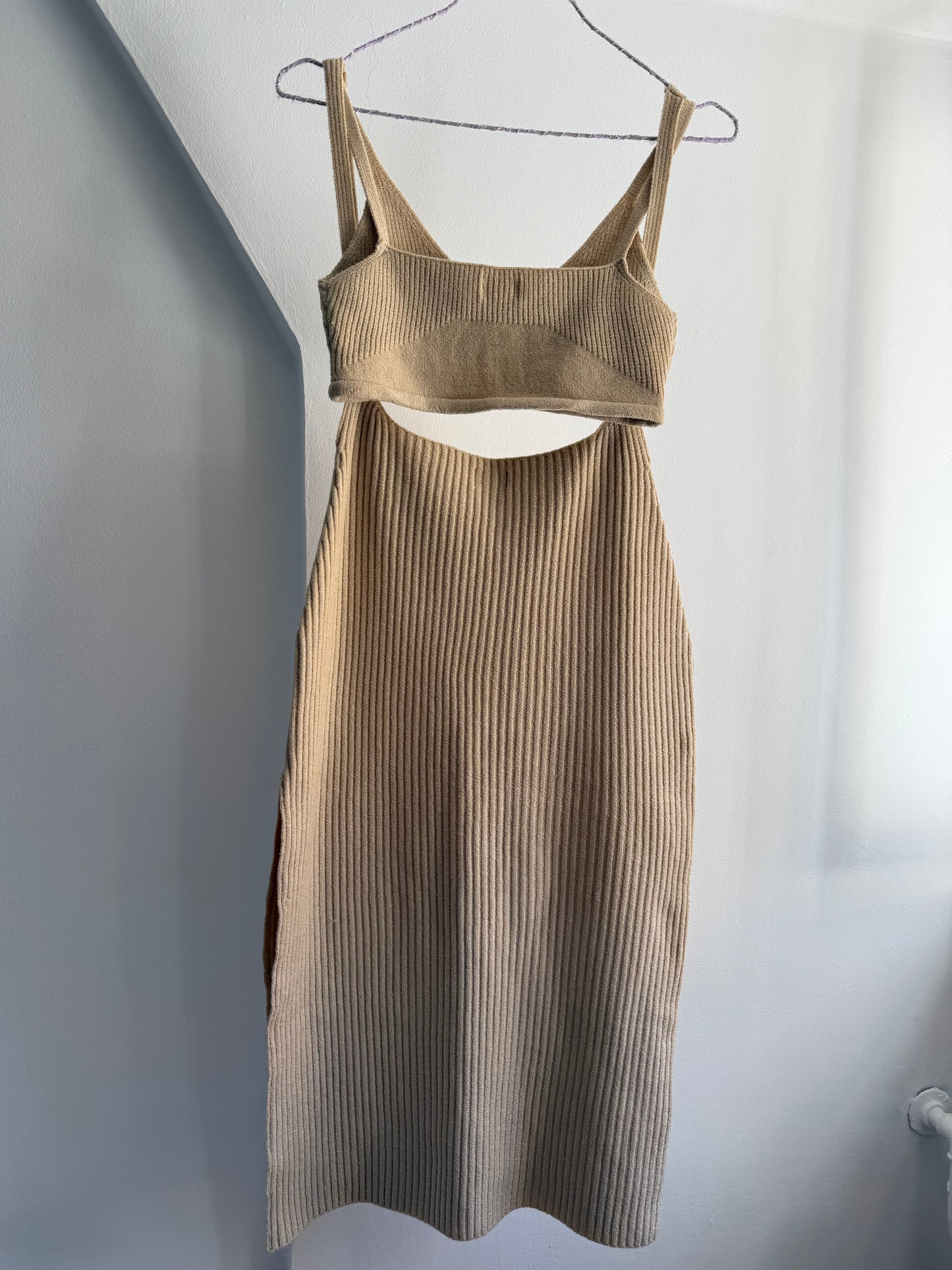 HONEST the label Beige Rib Knit Dress and Bralette Set