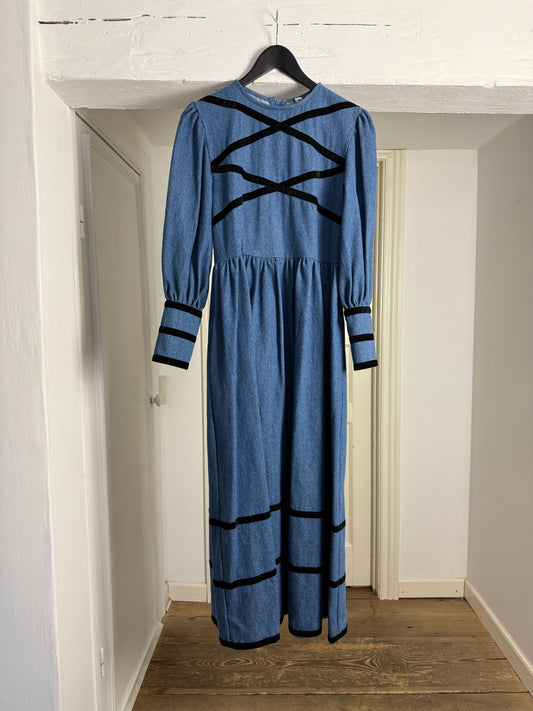 BATSHEVA Denim Dress with Velvet Details
