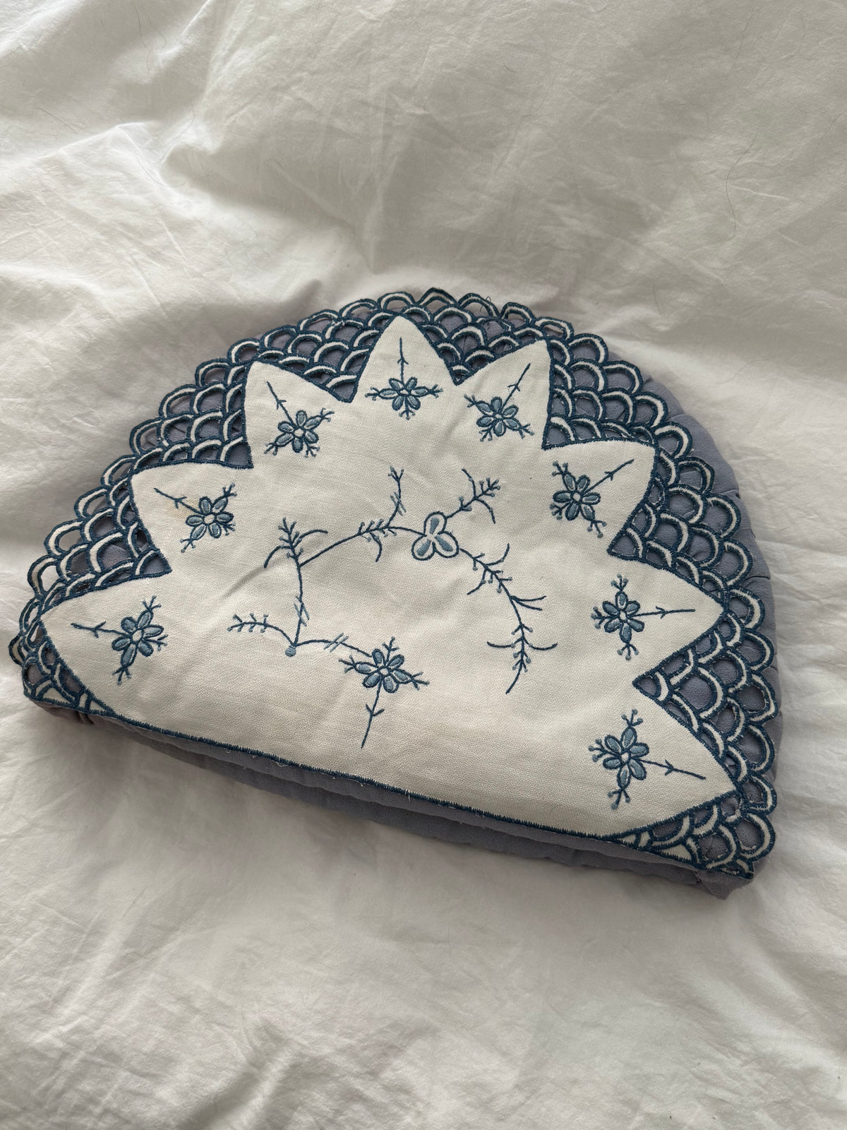 Vintage Blue & White Embroidered Tea Cosy