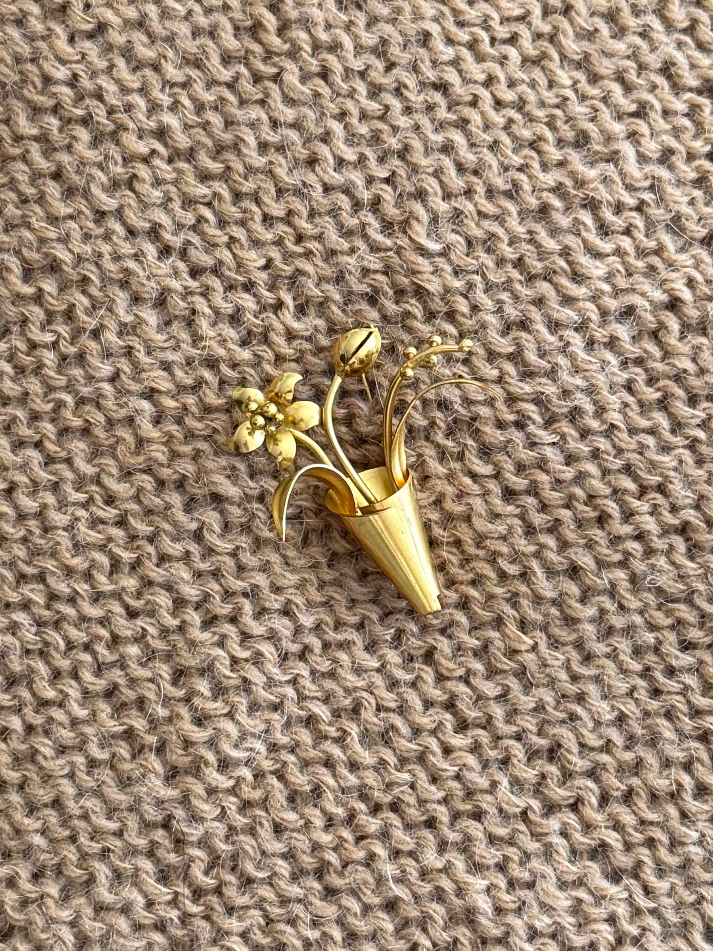 Vintage Gold-Tone Floral Bouquet Brooch