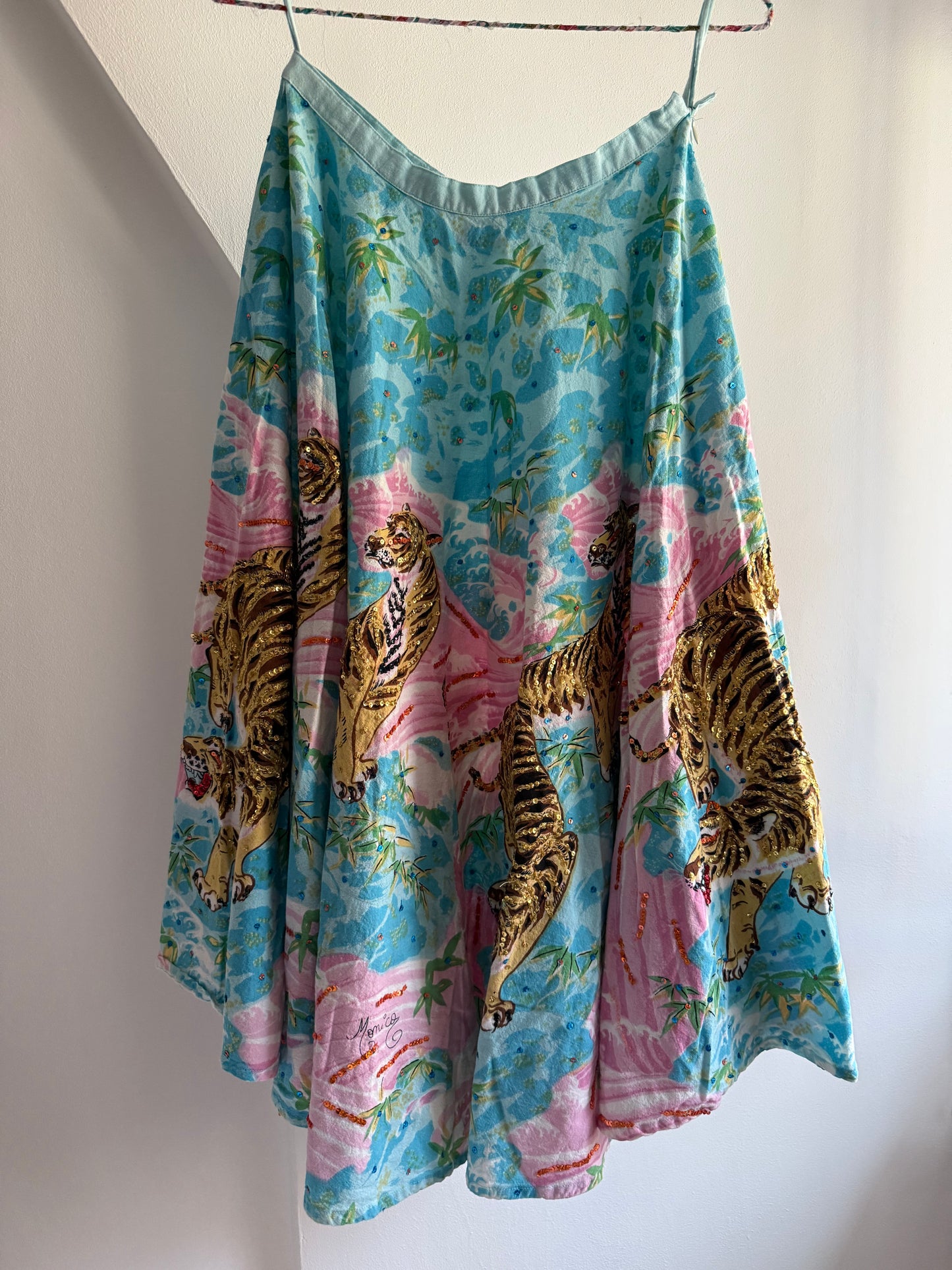 Rare Vintage Monica Paris Embellished Tiger Print Skirt