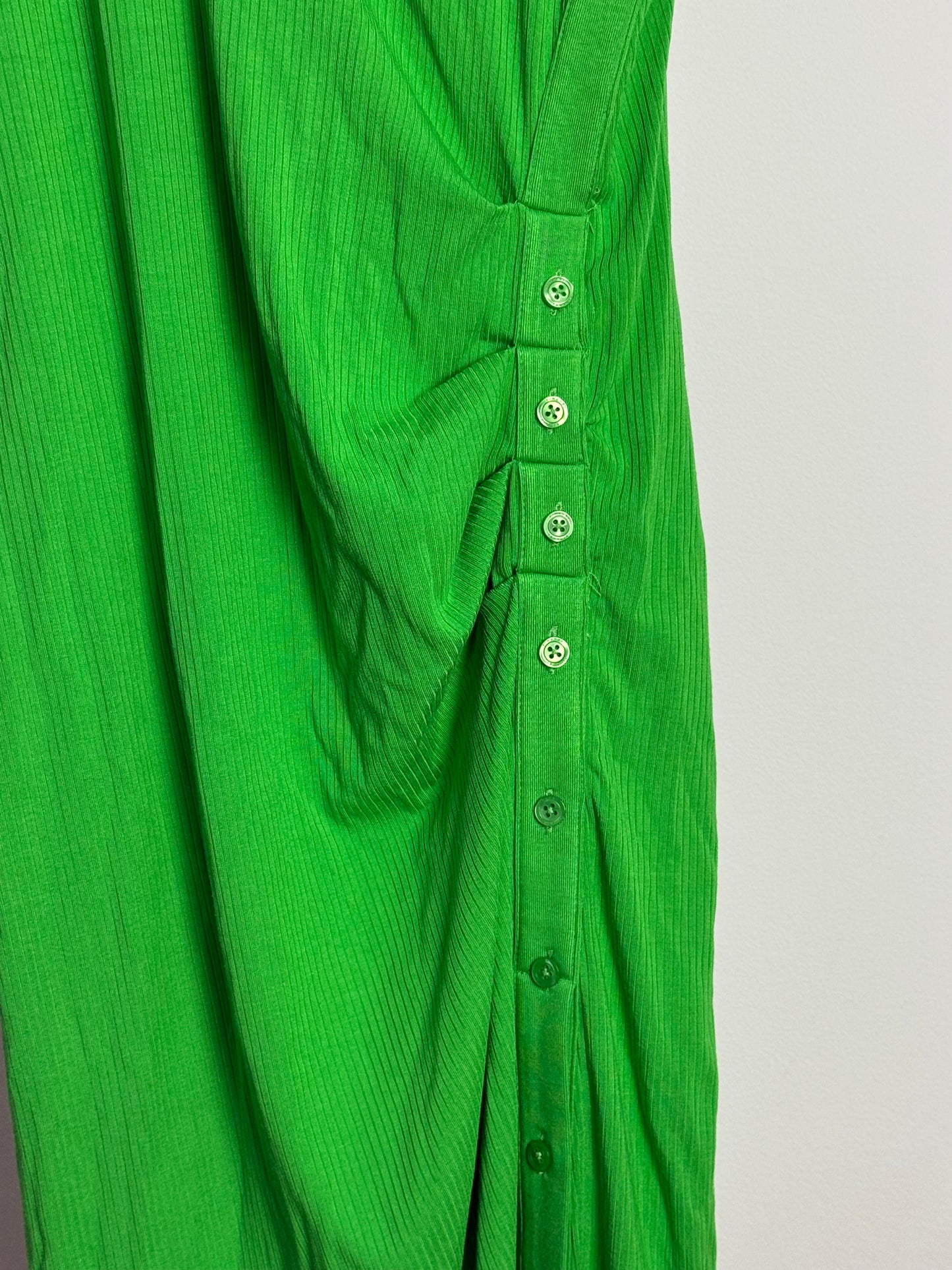 Simkhai Green Ribbed Midi Dress With Button Detail
