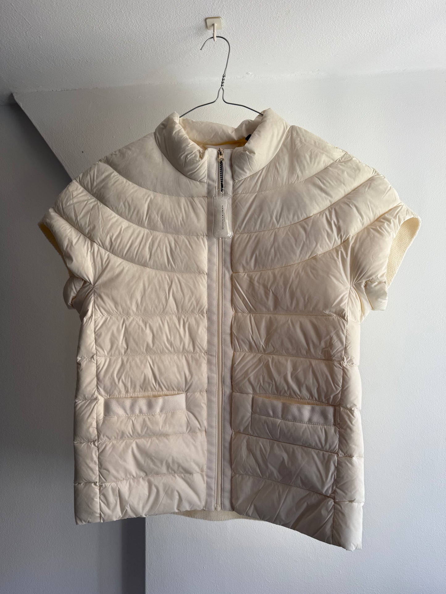 Donna Karan Cream Quilted Puffer and Knit Vest