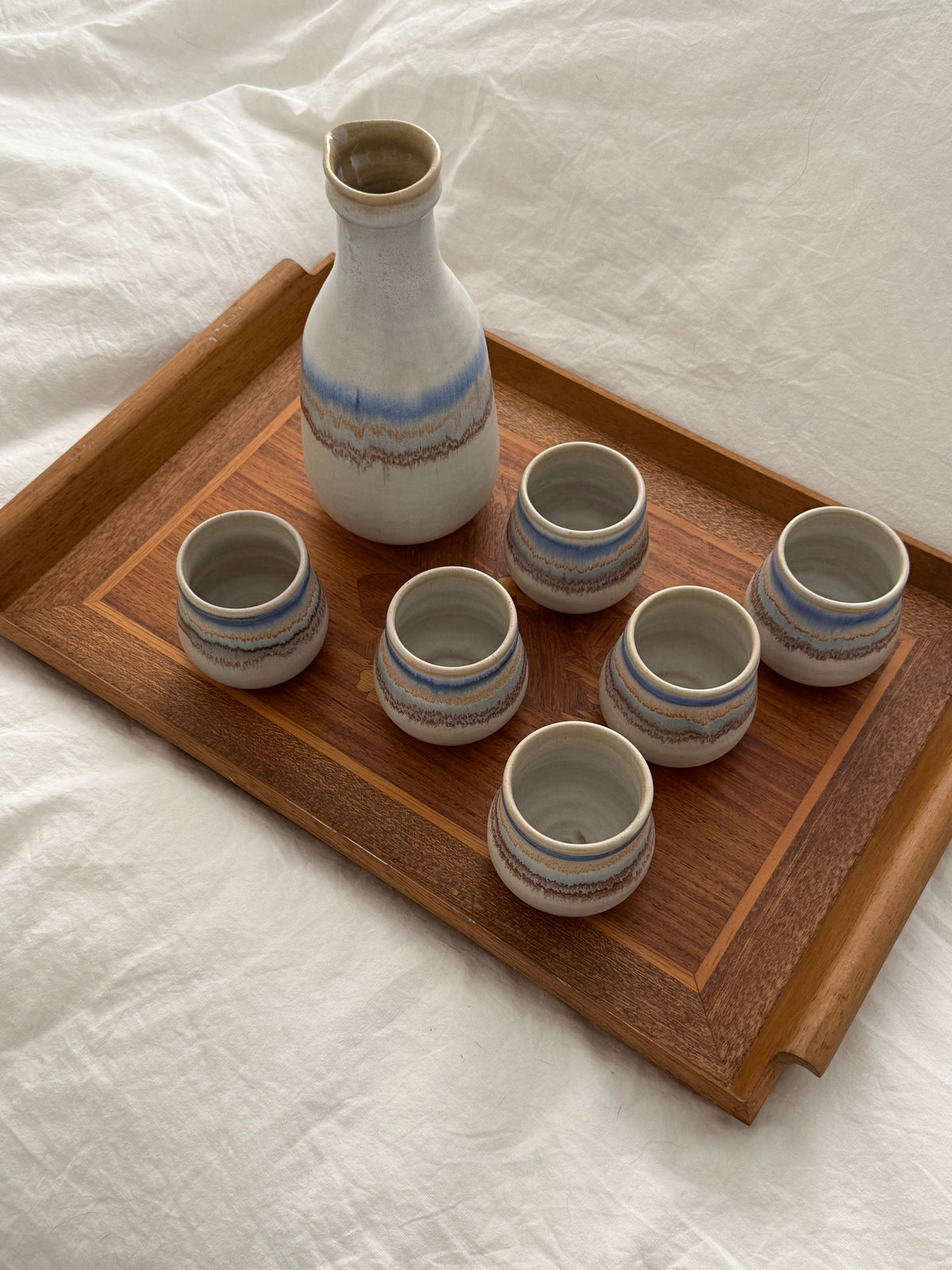 Vintage 1970s Kamini Pottery Carafe Set - 7 Pieces