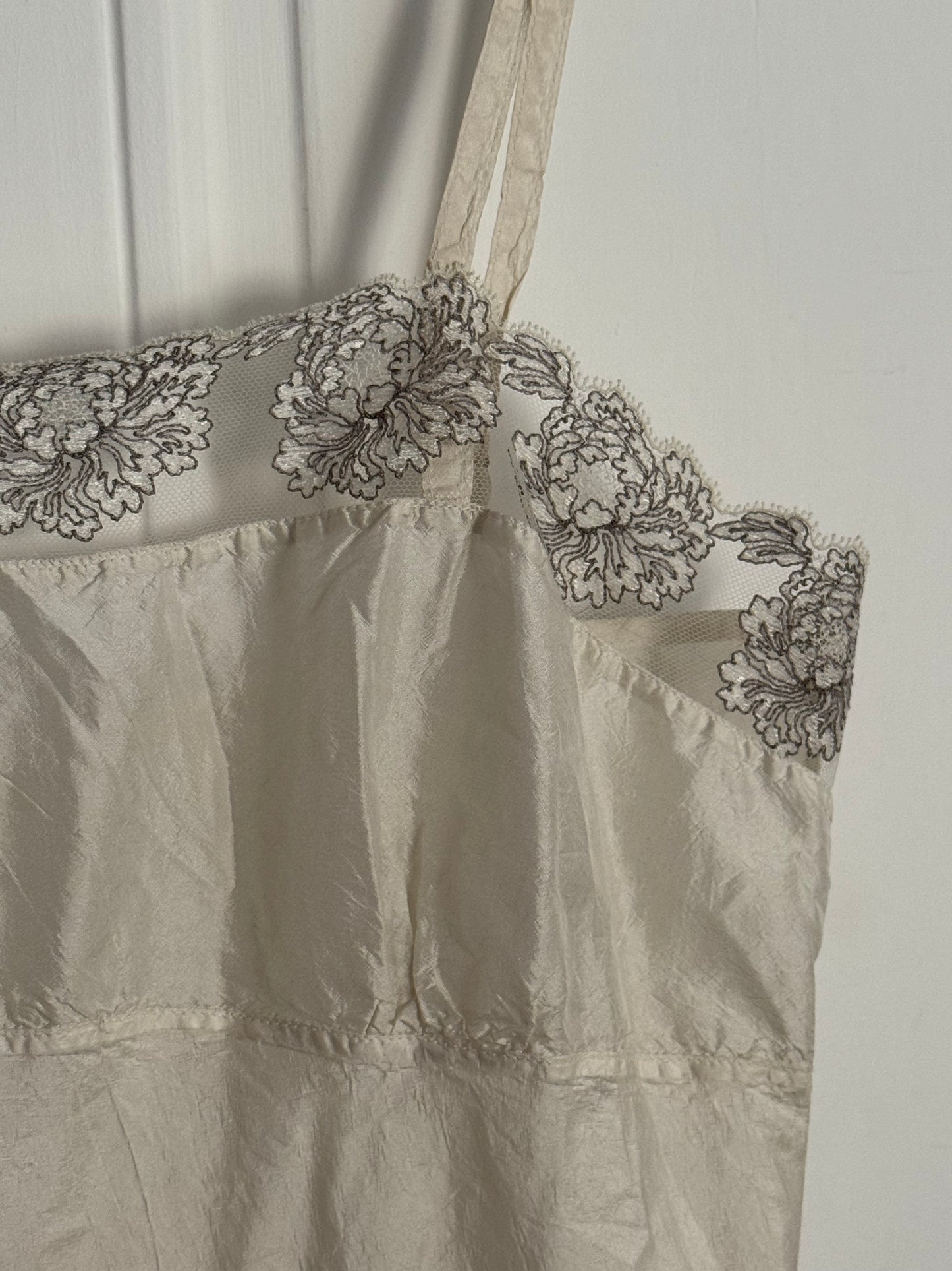 Vintage Dosa Ivory Romantic Silk Dress with Lace Trim