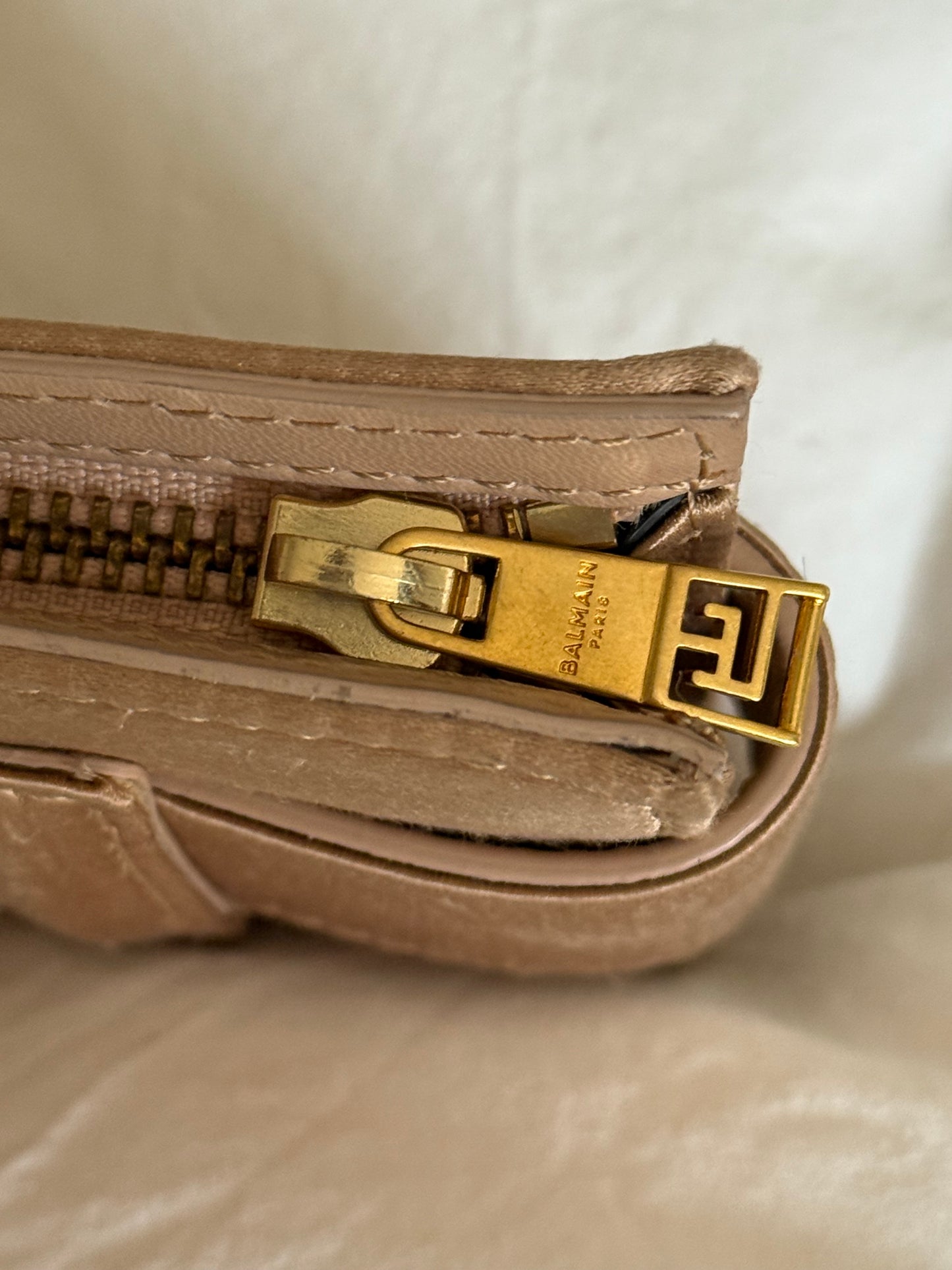 Balmain Rare Belt Clutch in Champagne with Gold Buckle