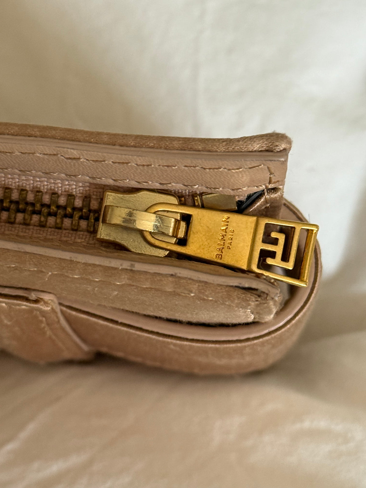 Balmain Rare Belt Clutch in Champagne with Gold Buckle