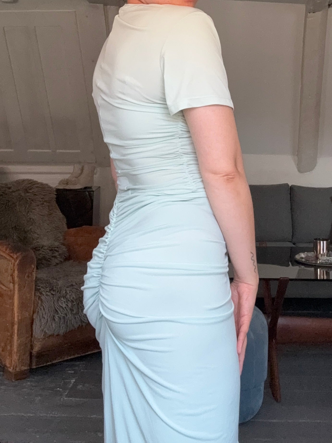 KHY Mint Asymmetrical Maxi Dress with Ruched Details