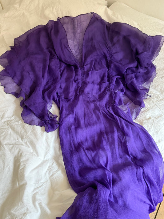 Vintage Sheer Violet Chiffon Maxi Dress