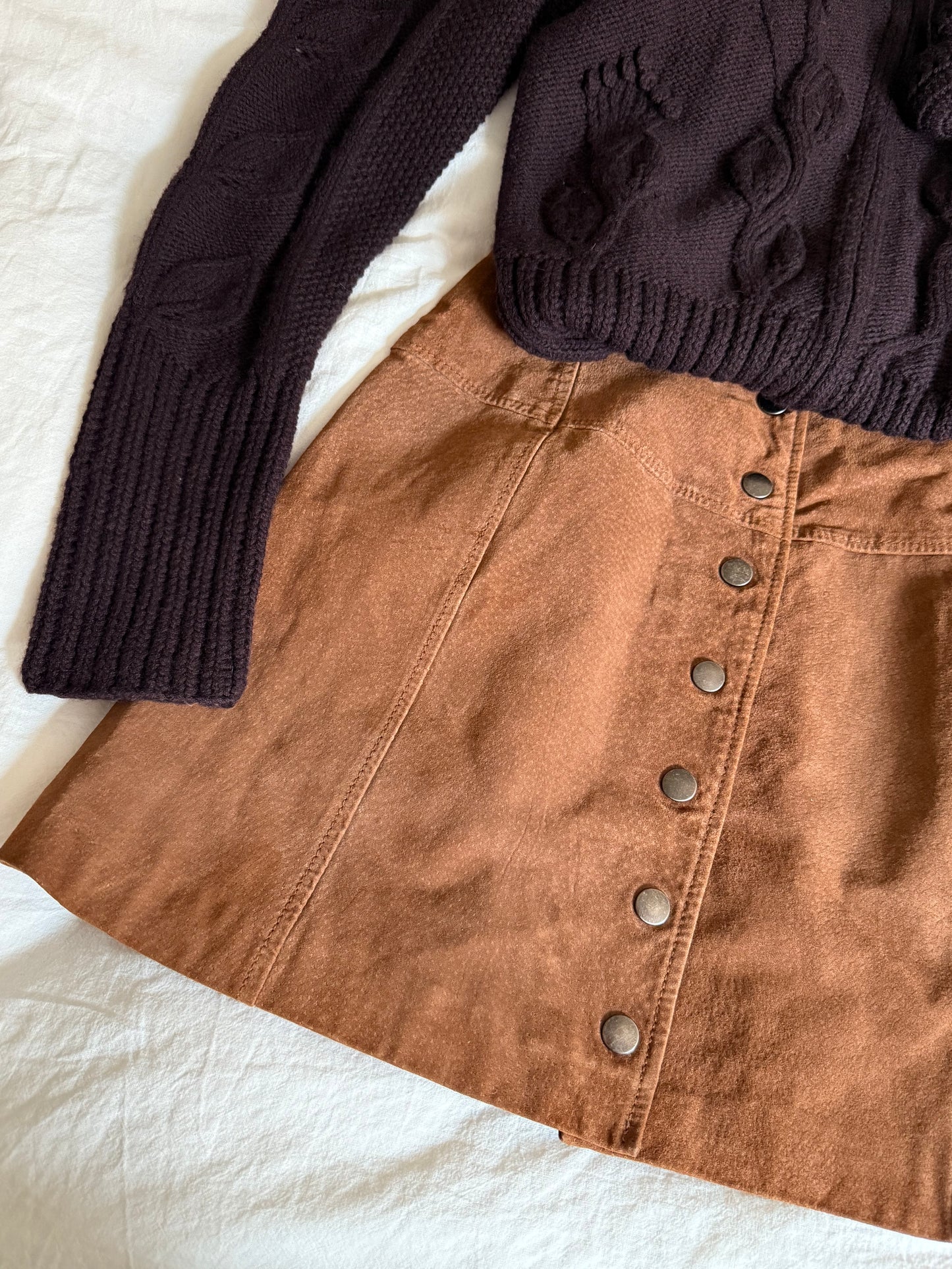 Vintage RIVET Brown Suede Button-Front Mini Skirt