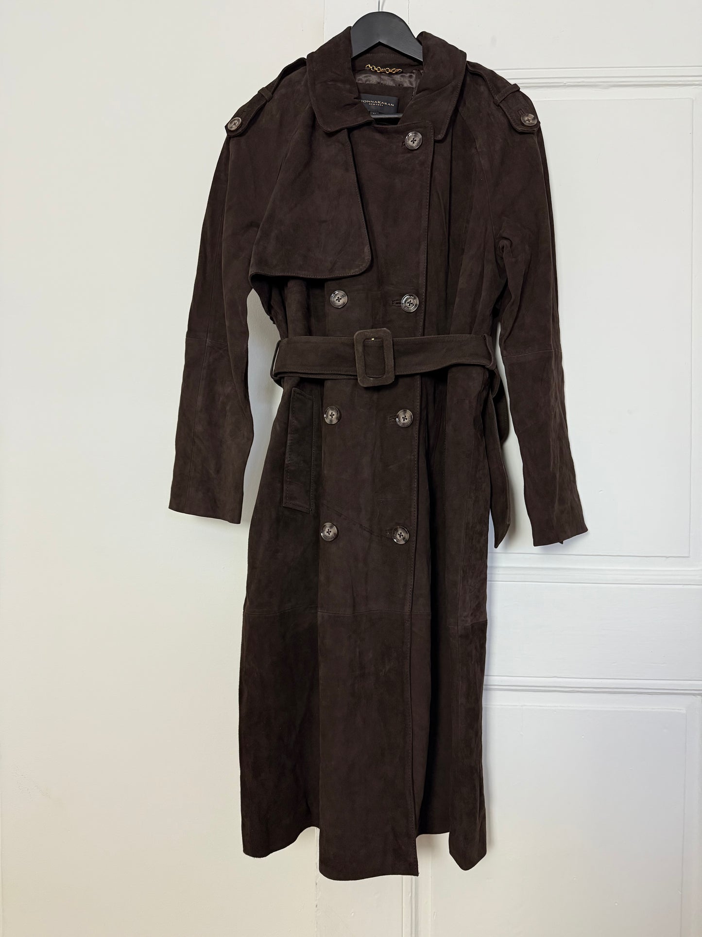 Donna Karan Suede Trenchcoat in Brown