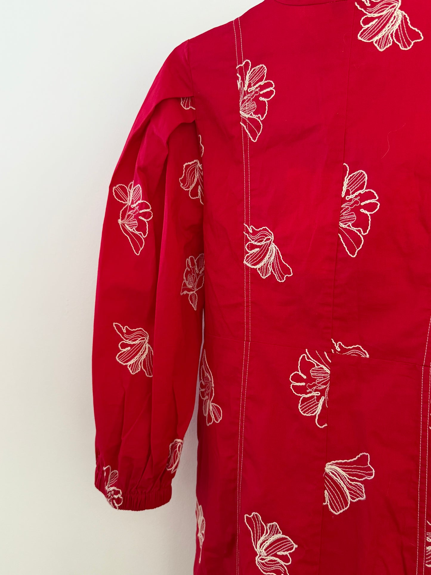 Hofmann Copenhagen Red Embroidered Cotton Midi Dress