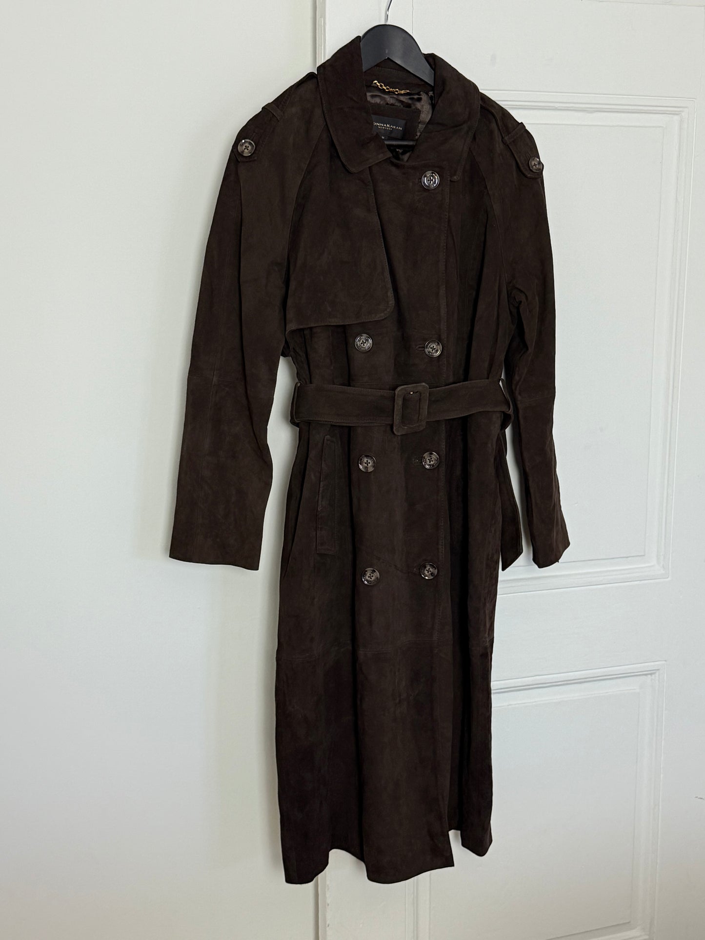 Donna Karan Suede Trenchcoat in Brown