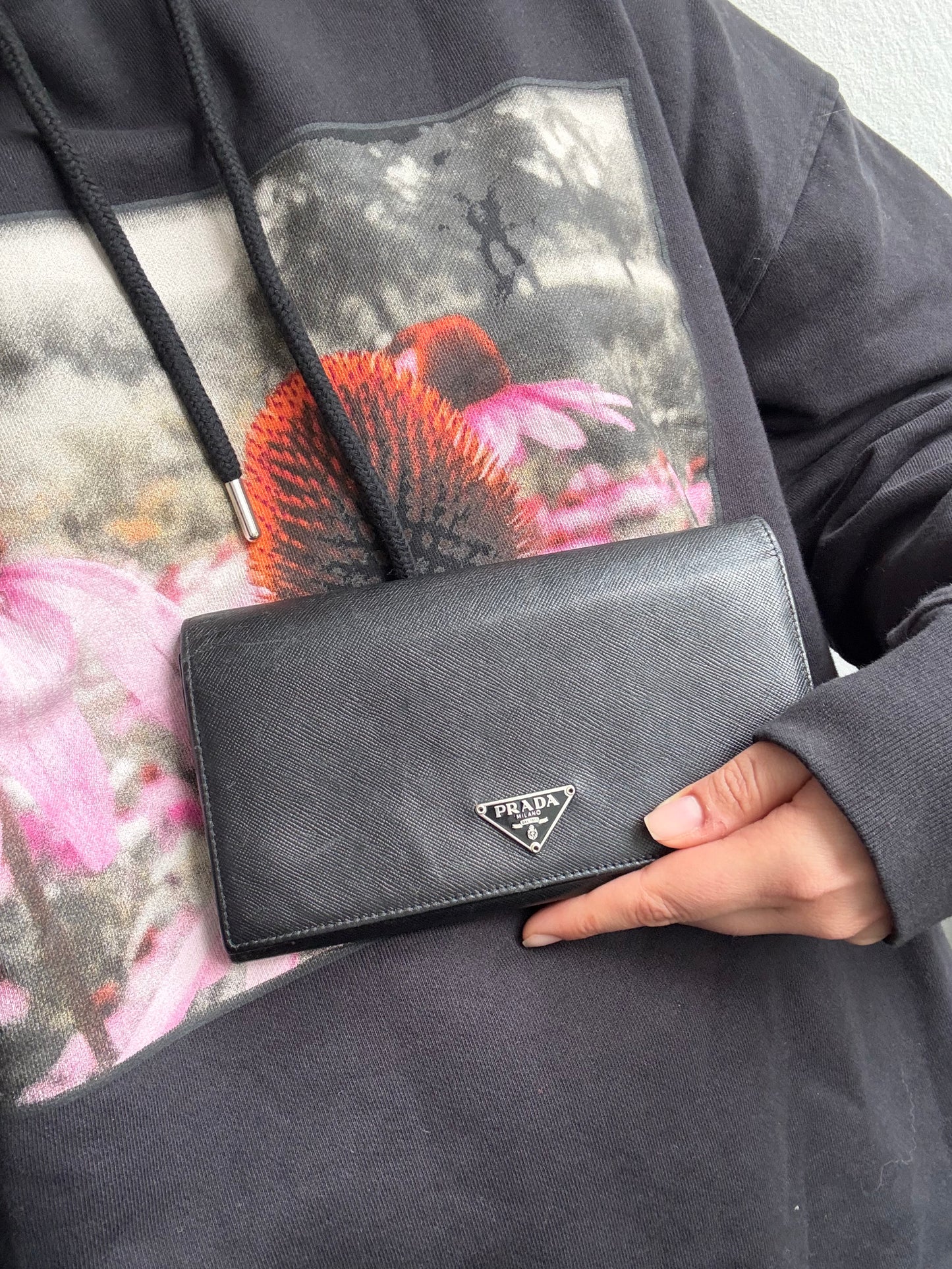 Vintage Prada Wallet in Black Vitello Leather