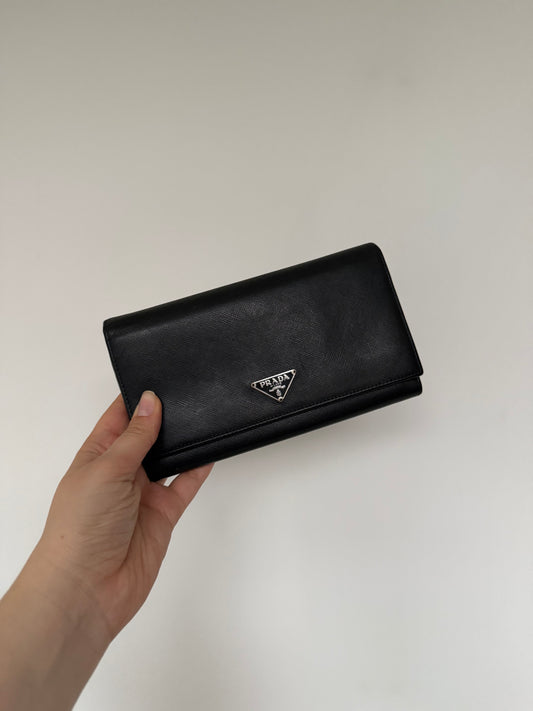 Vintage Prada Wallet in Black Vitello Leather
