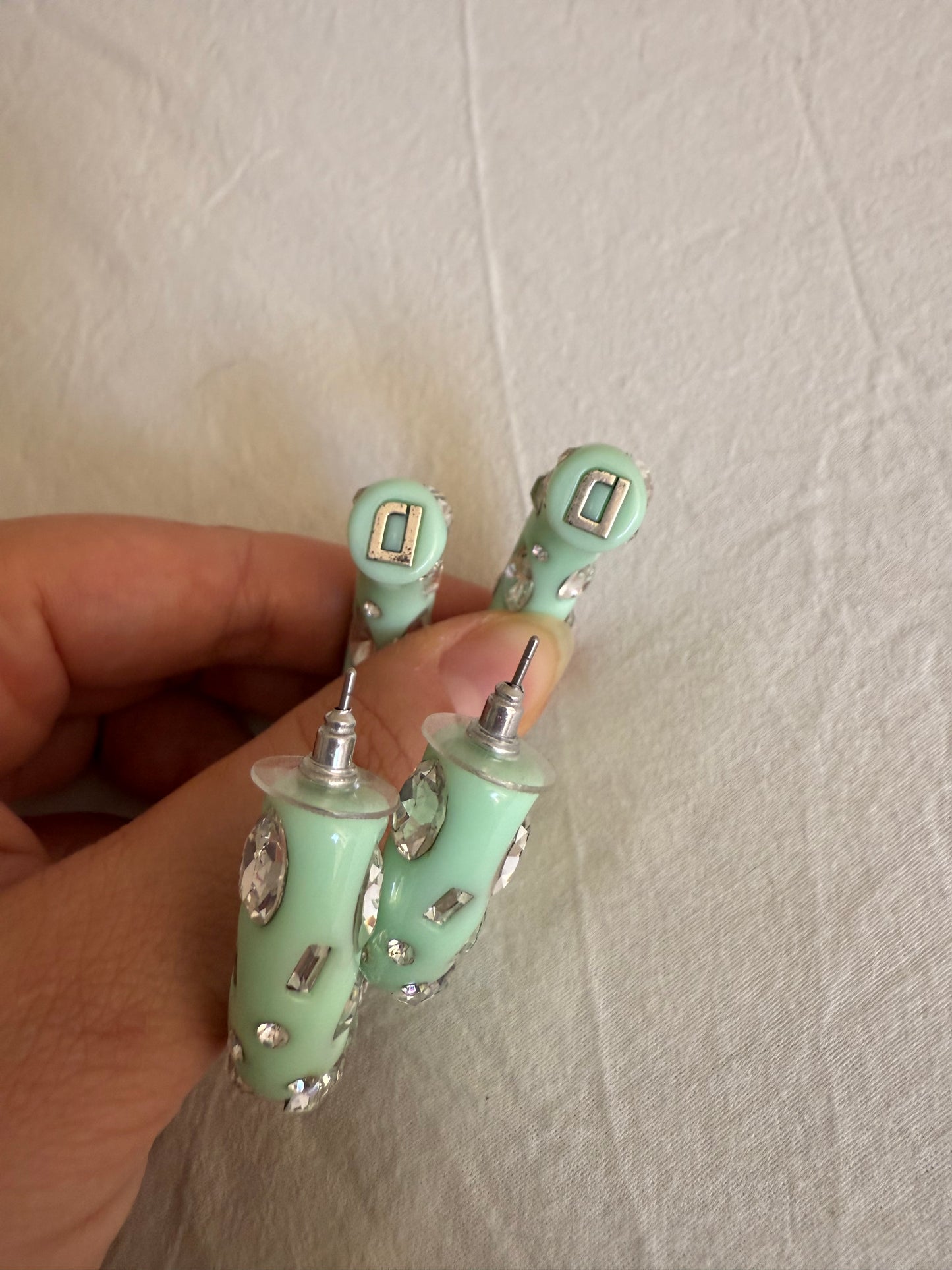 Dannijo Mint Green Resin Hoop Earrings with Crystal Embellishments