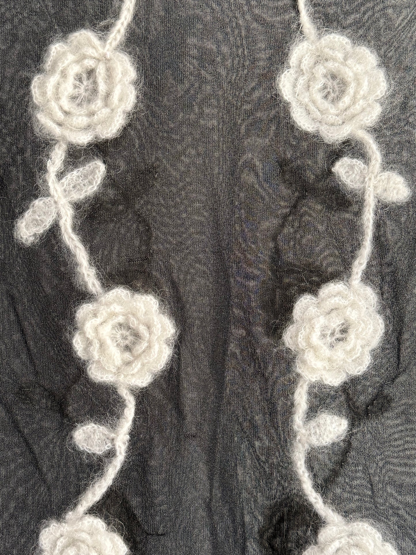 Ganni Turtleneck Mesh Top with Crochet Flowers Appliqués