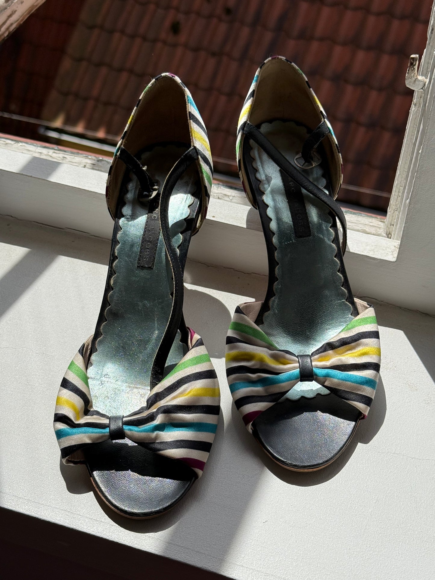 Marc by Marc Jacobs Striped Bow Satin Heeled Sandals