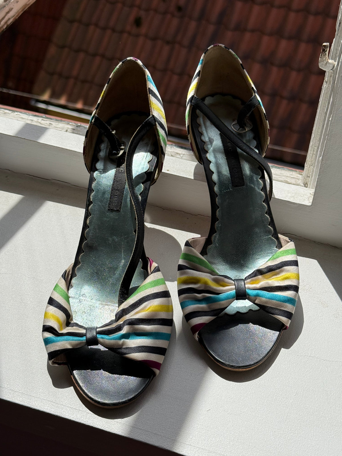 Marc by Marc Jacobs Striped Bow Satin Heeled Sandals