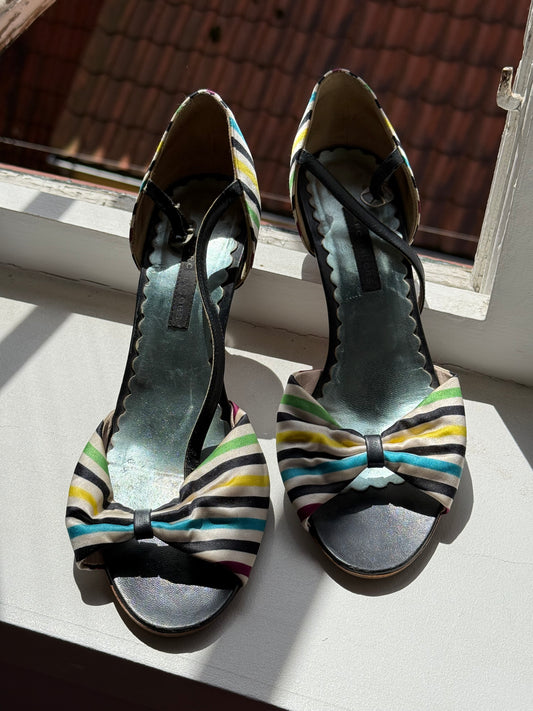 Marc by Marc Jacobs Striped Bow Satin Heeled Sandals