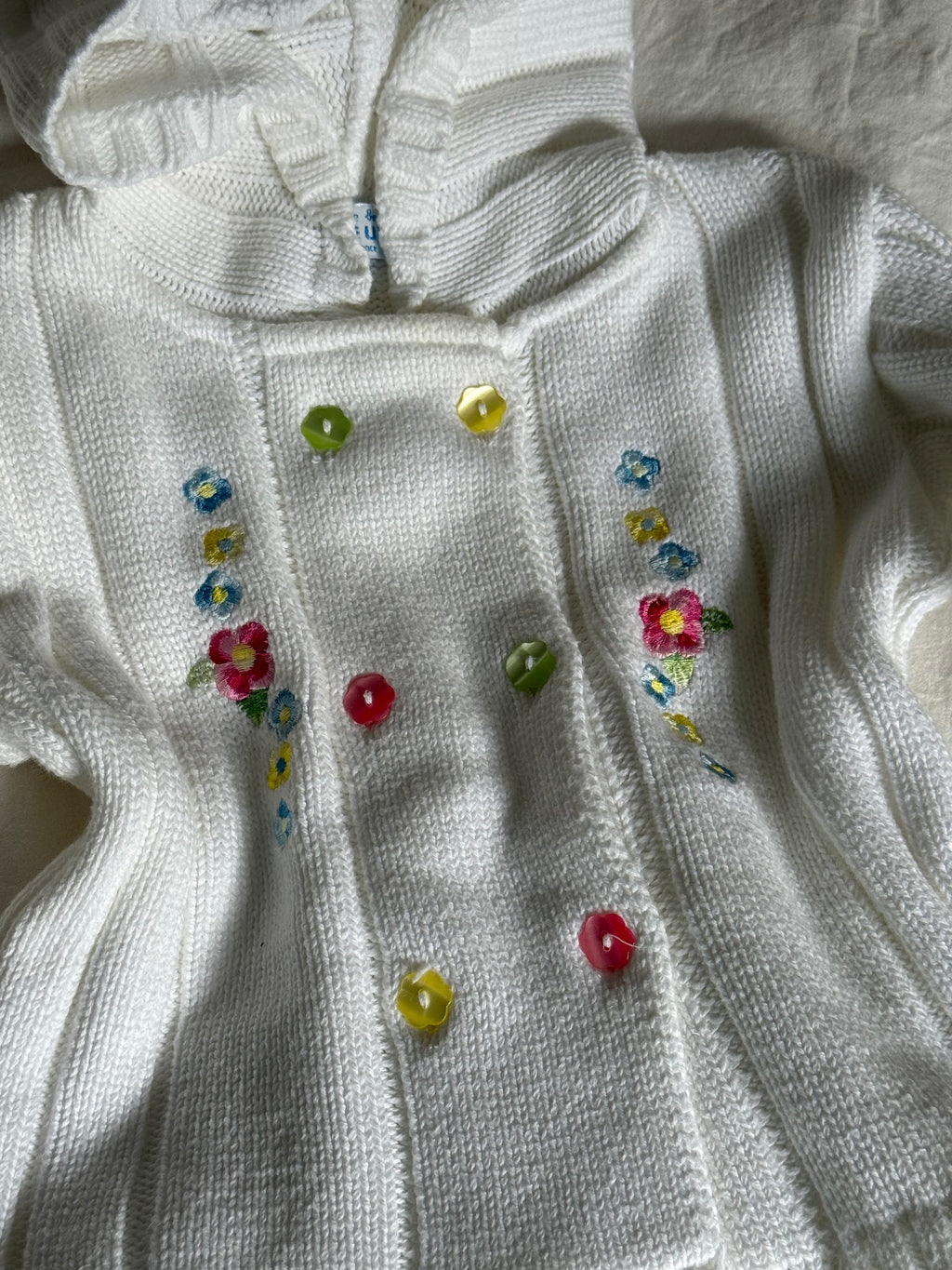 Vintage Baby Cardigan with Small Embroidered Flowers