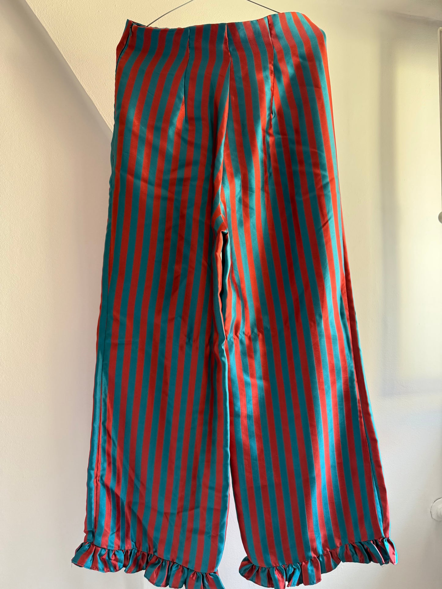 Batsheva Red Blue Stripe Ruffle Trousers