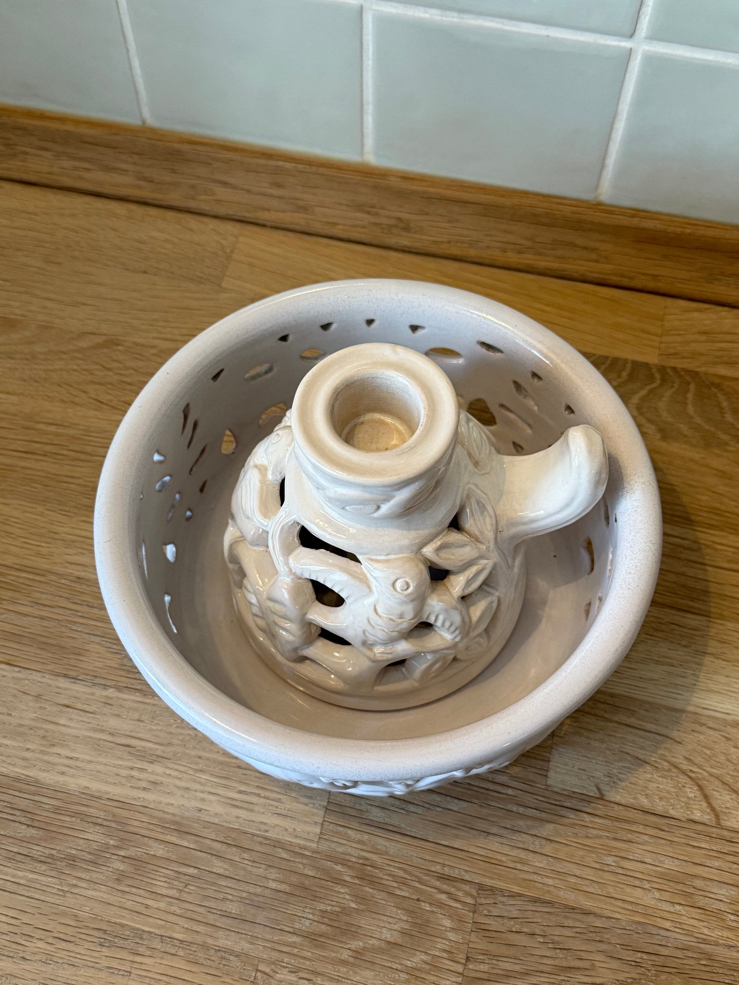 Vintage L. Hjorts Ceramic Set with Bowl and Candle Holder c. 1960s