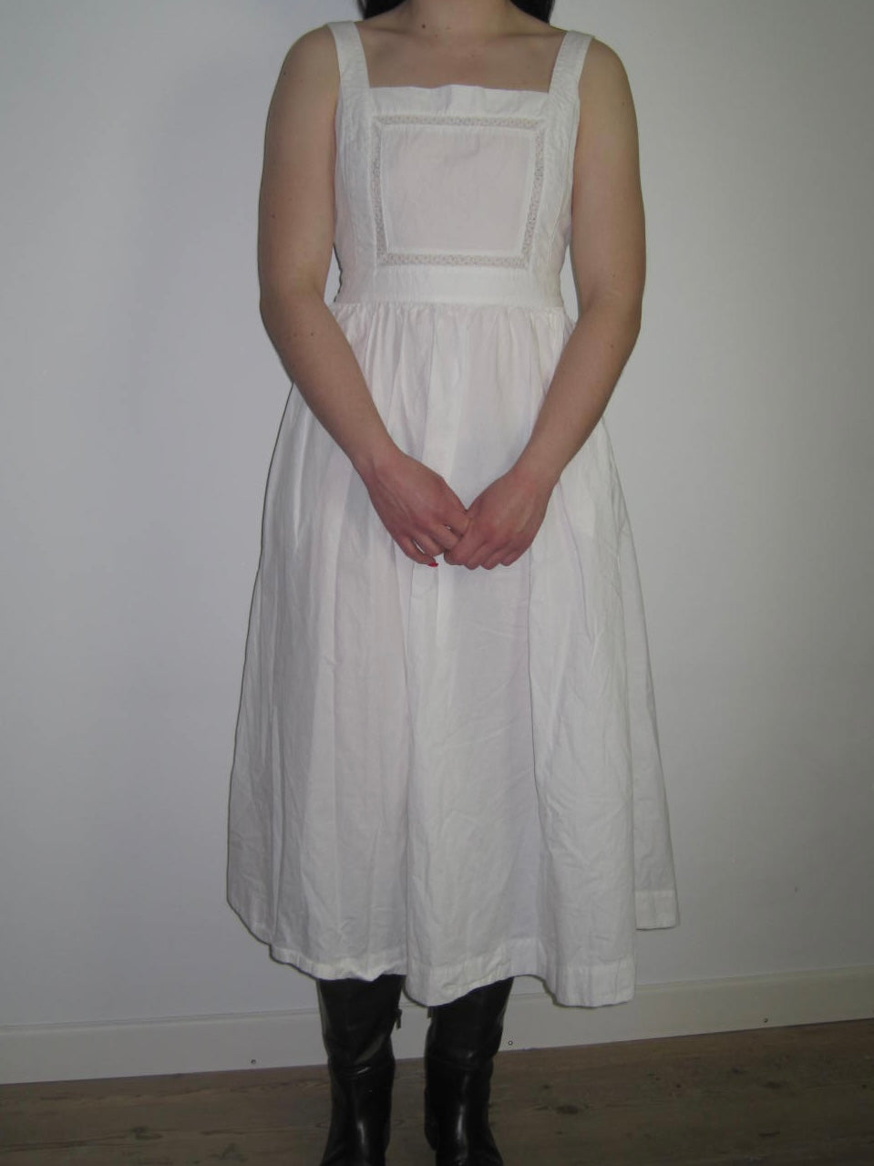 Ciao Lucia White Open Back Cotton Midi Dress with Bow Detail