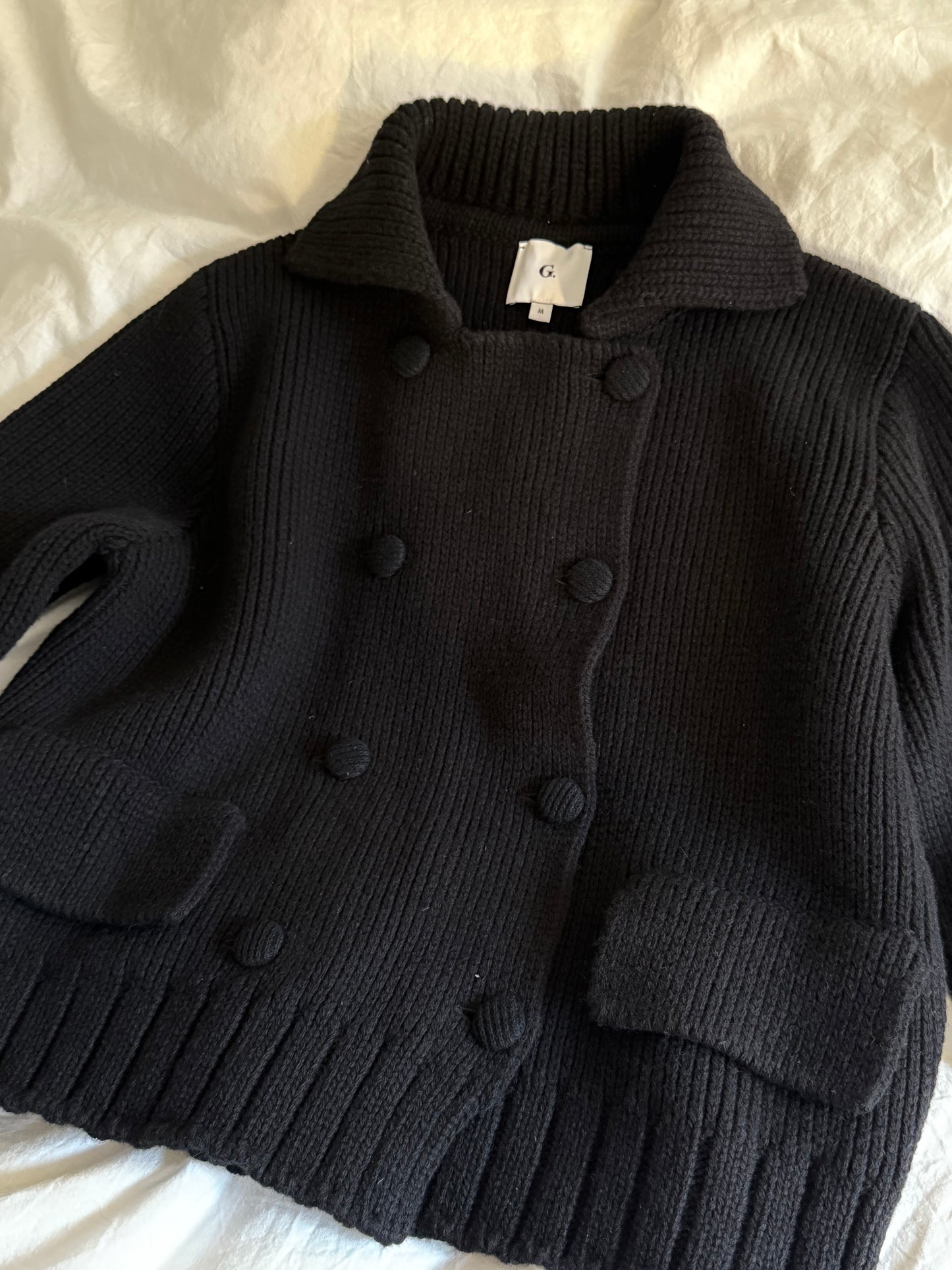 G. Black Wool Cardigan with 3/4 Sleeves