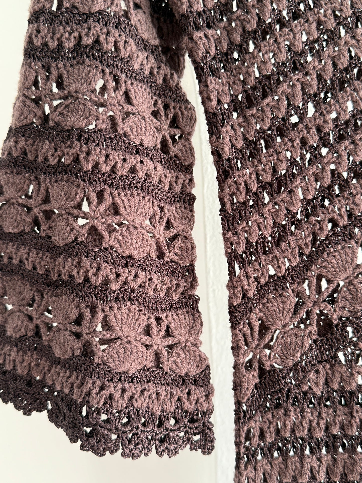 Vintage Karen Millen Brown Crochet Lace Knit Midi Dress