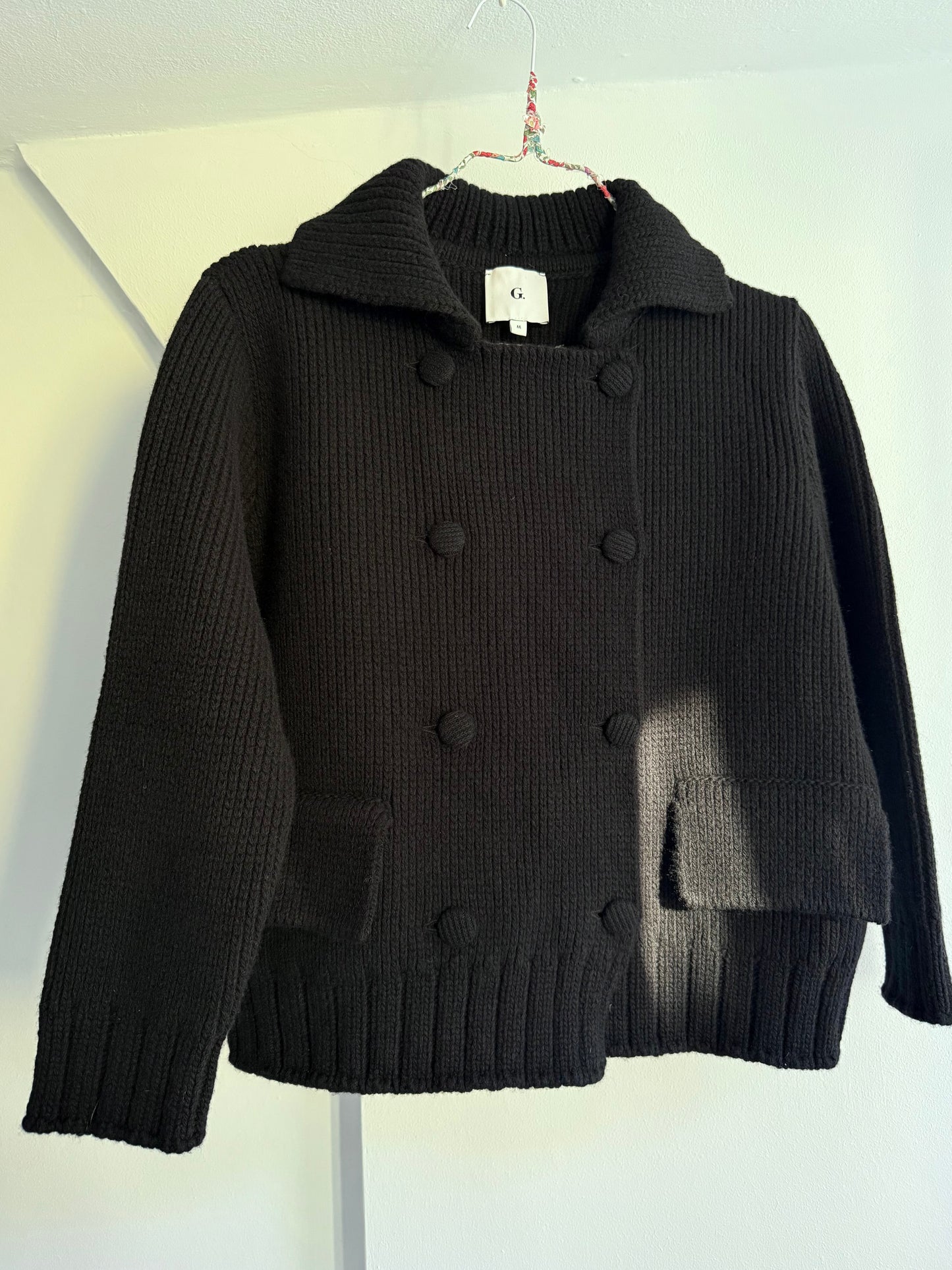 G. Black Wool Cardigan with 3/4 Sleeves