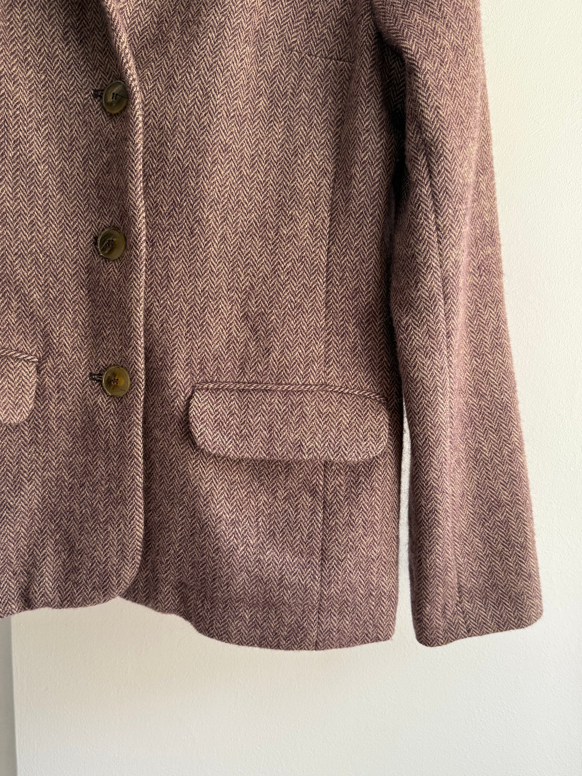 Brora Herringbone Wool Blazer with Elbow Patches